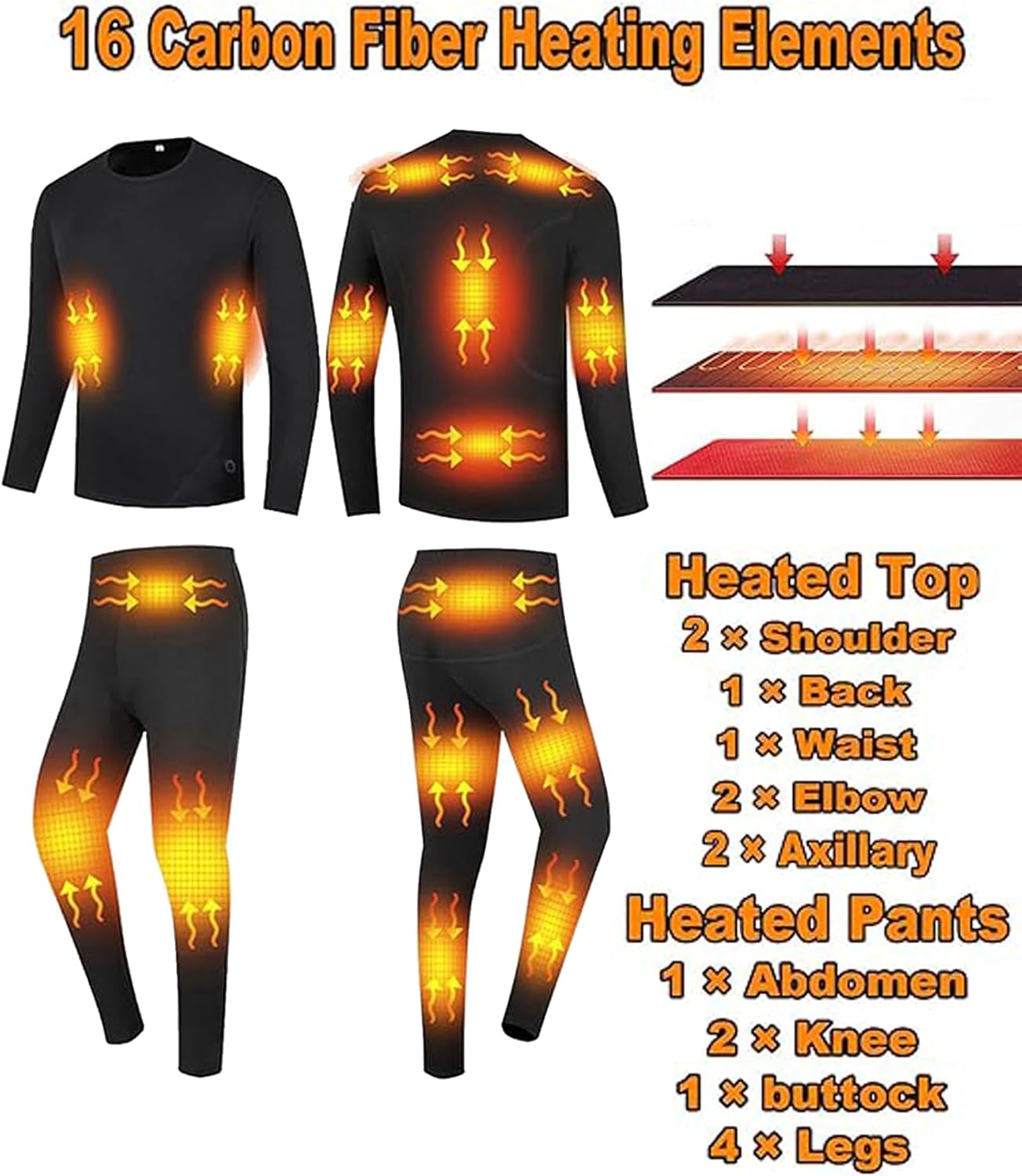 Men's Heated Thermal Underwear Set 16 Heating Zones USB Charge Winter Outdoor Sports Heated thermals top and bottom set - Image 4