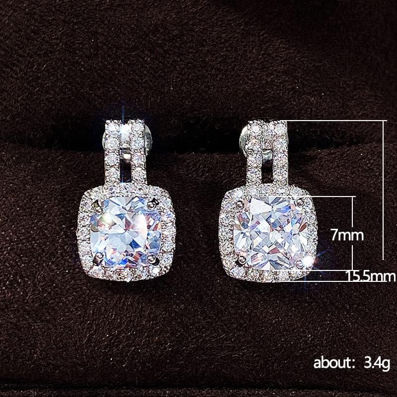 Mnyixsi Dangle Earrings 18K White Gold Plated Princess Cut Cubic Zirconia Drop Leverback Earrings Sterling Silver Square Simulated Diamond CZ Dangle Earrings for Women Hypoallergenic - Image 2