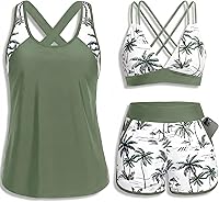 Daci Women's 3-Piece Tankini Swimsuit - Tummy Control Tank Top, Supportive Bra & Pockets Boyshorts Bottom