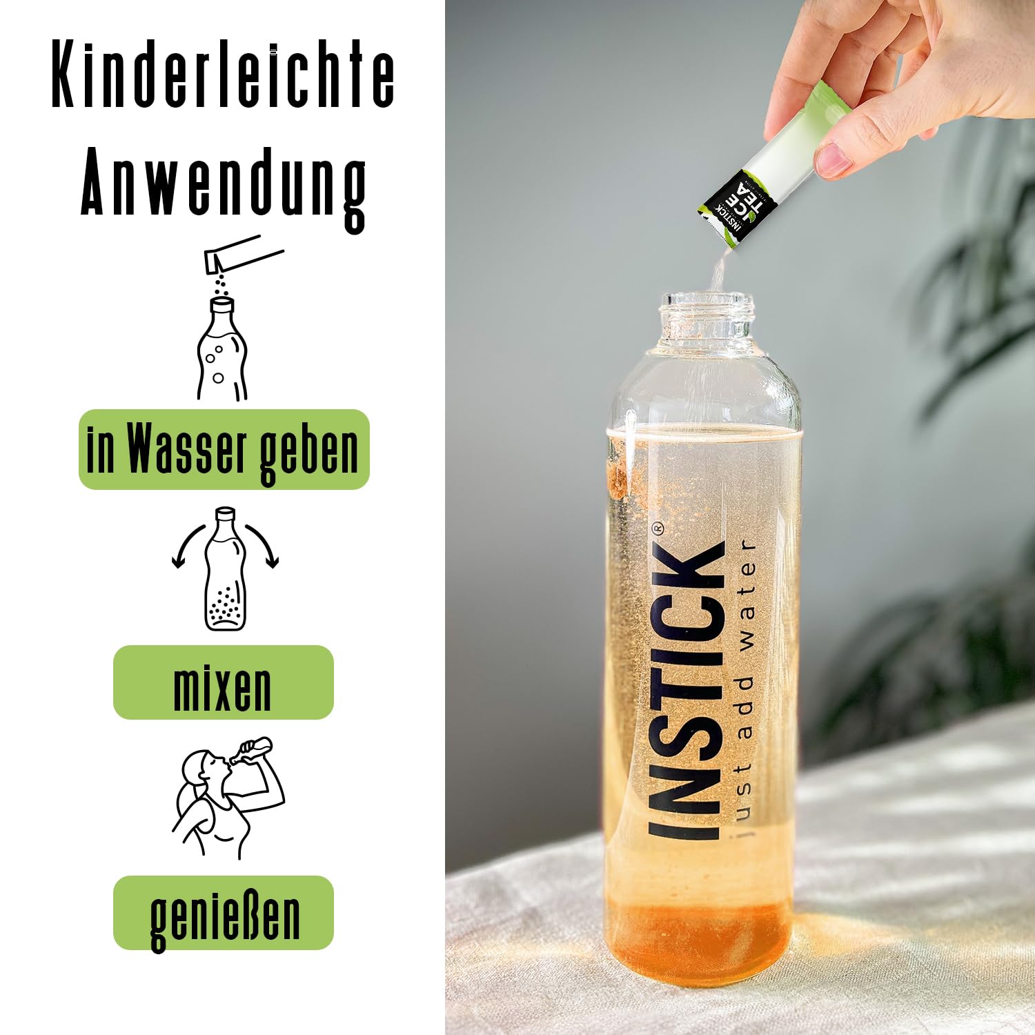 INSTICK Ice Tea Zuckerfreies Instant-Getränk (Eistee Bundle L) - 96 Sticks - 1 Stick für 1,5-2,5 L - Veganes Getränkepulver Kalorienarm & Vitamin C - Instant-Pulver