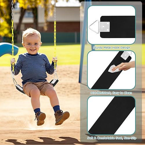 Miniatura 2 de Asiento de columpio de 2 piezas con anillo triangular de metal de 30.4 x 5.9 pulgadas, soporta 300 libras, juego de columpio resistente, accesorios