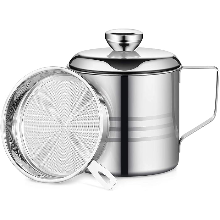 Buy 1.2 L Stainless Steel Oil Strainer Pot Grease Can,Oil Storage Can