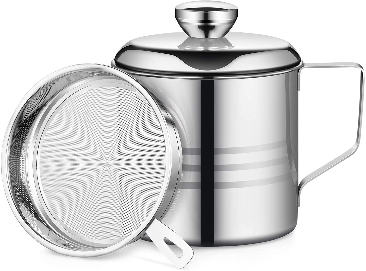 Buy 1.2 L Stainless Steel Oil Strainer Pot Grease Can,Oil Storage Can
