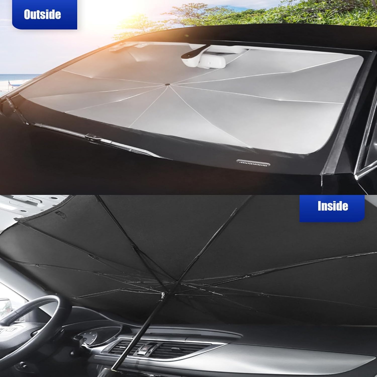 Parasol Coche Delantero, Parasol Plegable Bloquea de Los Rayos UV Paraguas Coche, para la Mayoría de Los Vehículos, 140 x 80 cm