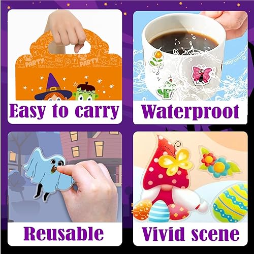 Miniatura 4 de 4 juegos de calcomanías reutilizables de Halloween para niños de 2 a 4 años, actividades de Halloween para niños pequeños de 1 a 3, calcomanías de