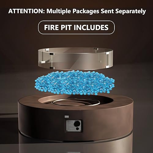 Miniatura 6 de COSIEST Mesa de café con fogata a propano para exteriores con base redonda de 40.5 pulgadas en bronce oscuro, calefactor de patio certificado,