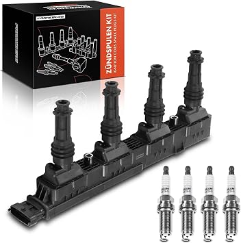 Frankberg 1x Ignition Coil + 4x Spark Plugs Compatible with Astra G Caravan T98 L4 1.2L 1998-2003 Corsa B 73 78 79 L4 1.2L 1998-2000 Replace# 90560110