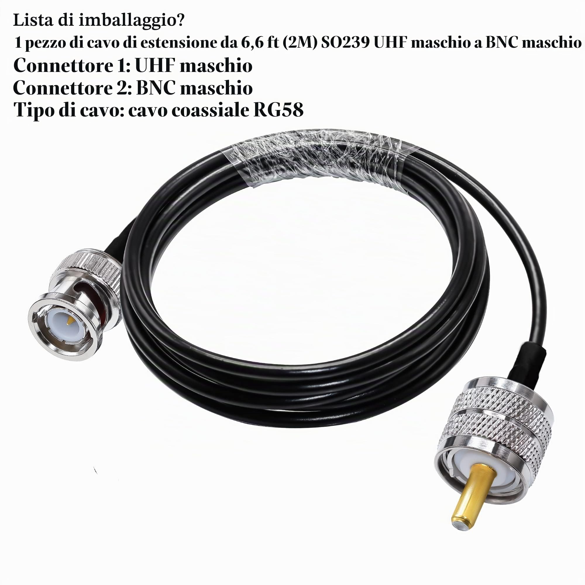 Cavo Coassiale PL259 UHF Maschio-Maschio RG58 2m: Bassa Perdita, Connettori In Ottone Per Radio CB E Antenne