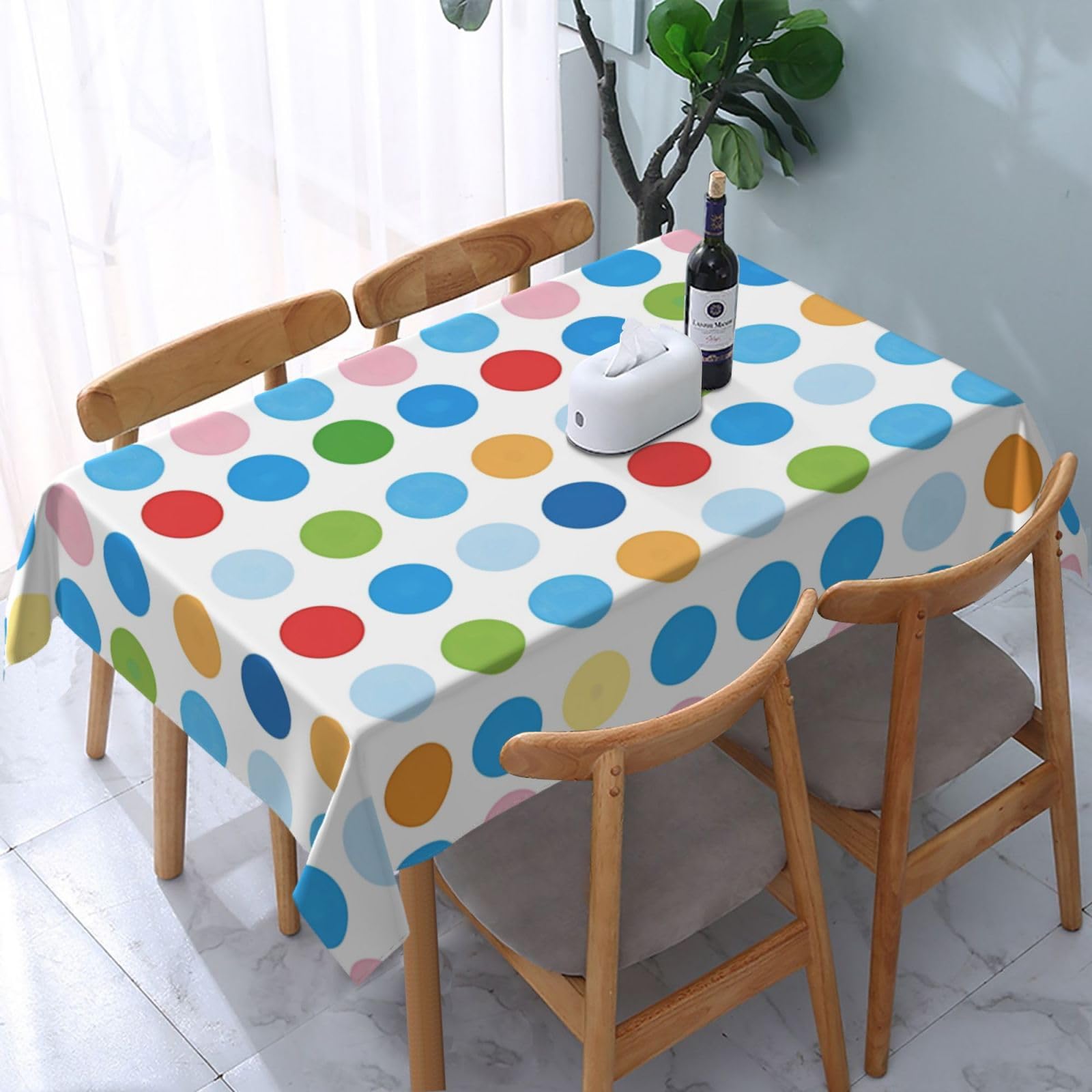 WPKJU Blue Polka Dot Pattern Printed Tablecloth Water Resistant Table Cover Washable Rectangle Table Cloth for Tables 54x72 in