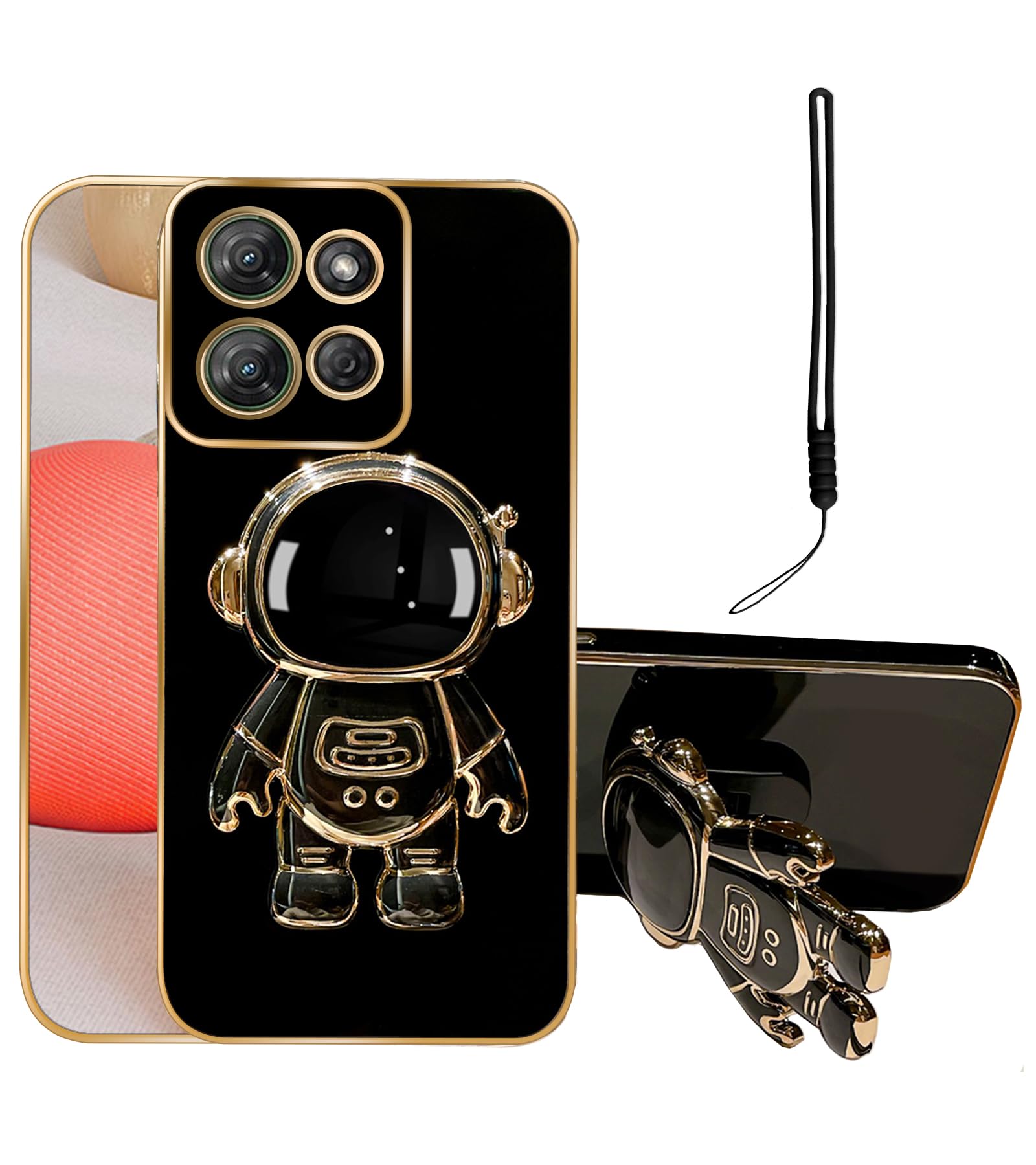Tesazxcn Case for Motorola Moto G Power 2025 with 6D Plating Astronaut Hidden Stand and Lanyard Strap Soft TPU Shockproof Protective Cover for Moto G