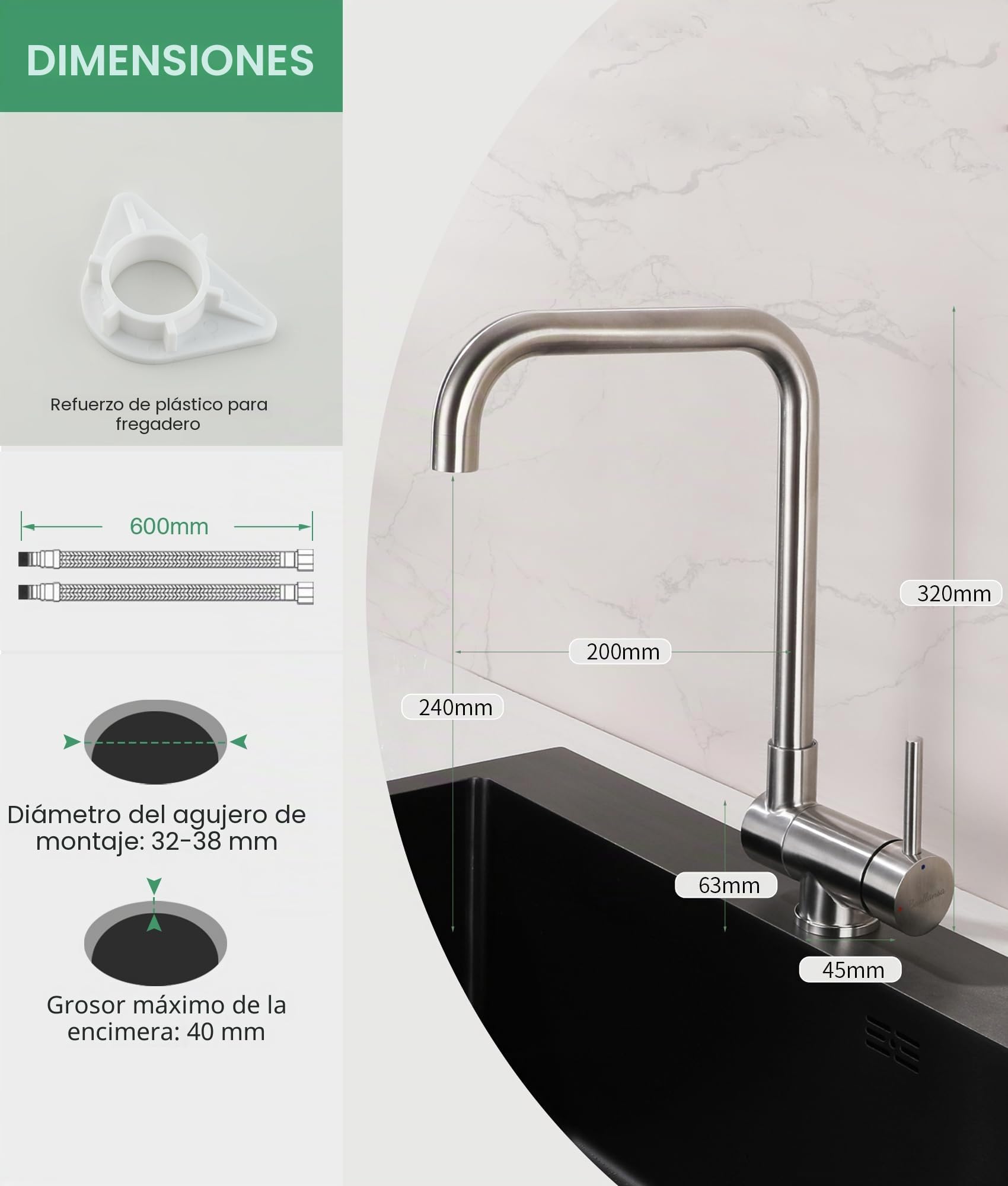 Grifo cocina, grifo de ventana plegable para cocina, grifo de cocina de alta presión giratorio 360° de acero inoxidable, mezclador para fregadero de cocina con caño giratorio y grifo