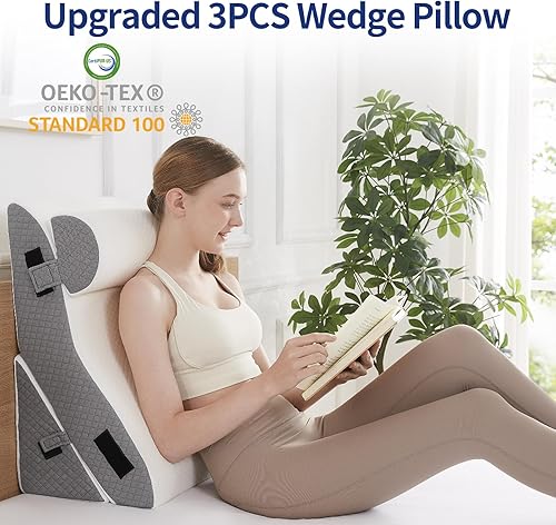 Miniatura 2 de HomeMate Juego de 3 almohadas ortopédicas mejoradas de cuña para cama, almohada de espuma poscirugía para aliviar el dolor de espalda, piernas y