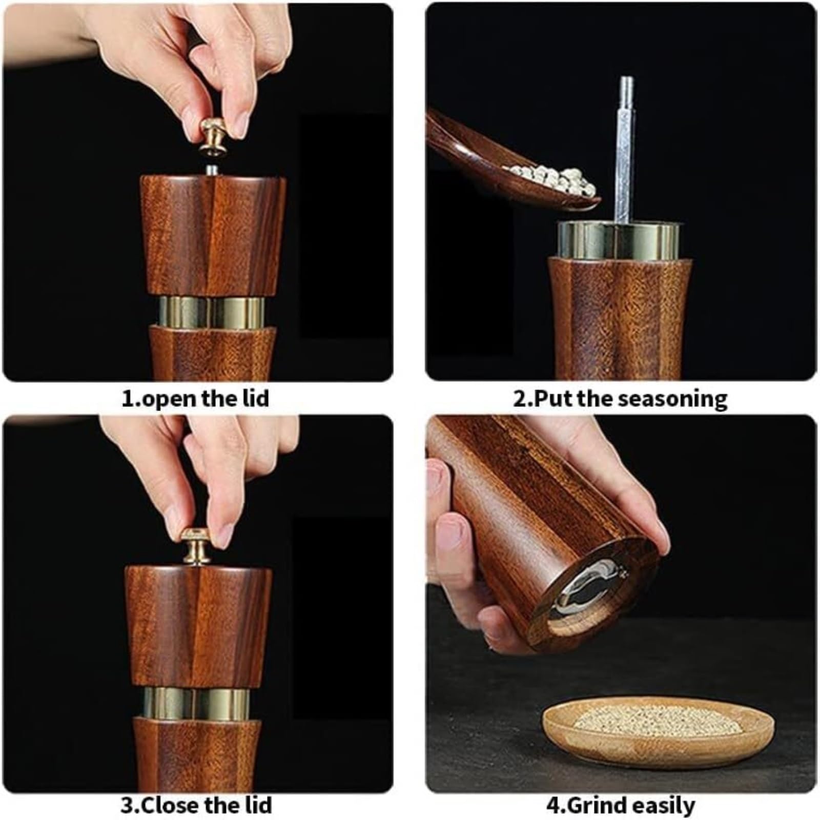 Młynek Do Przypraw Pieprzu Młynek Do Soli I Pieprzu 8-calowy Drewniany Shaker Z Regulowaną Grubością Do Różnych Przypraw(1pcs)