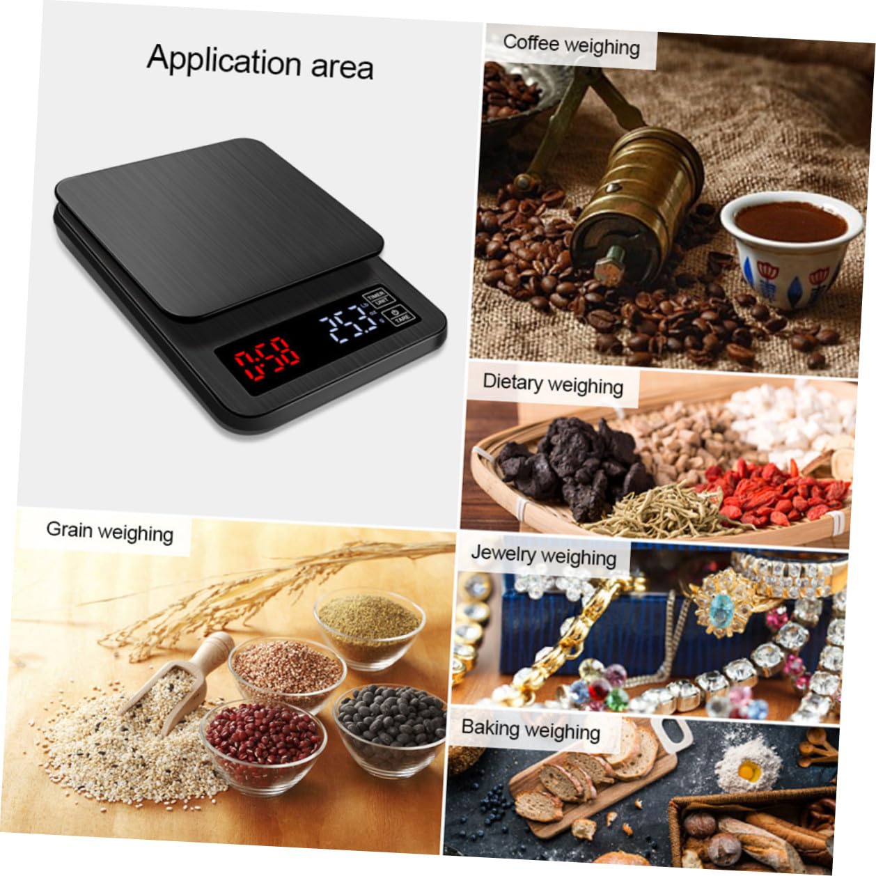 Báscula Digital para Alimentos con Temporizador y Pantalla LED Grande, Capacidad 5kg, Adecuado para Cocinar y Hornear con Sensores de Alta Precisión