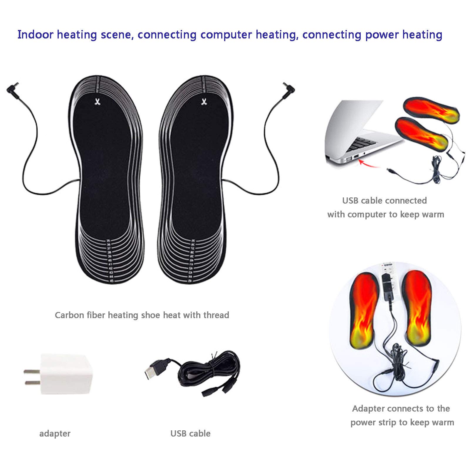 NANANA Semelle Chauffante USB, Semelle Thermiques Électrique Unisexe Semelles Pieds Warmers Semelles Intérieures Taille Peut Être Coupé et Lavable pour d'hiver, Randonnée, de Camping, Taille 35-46,F
