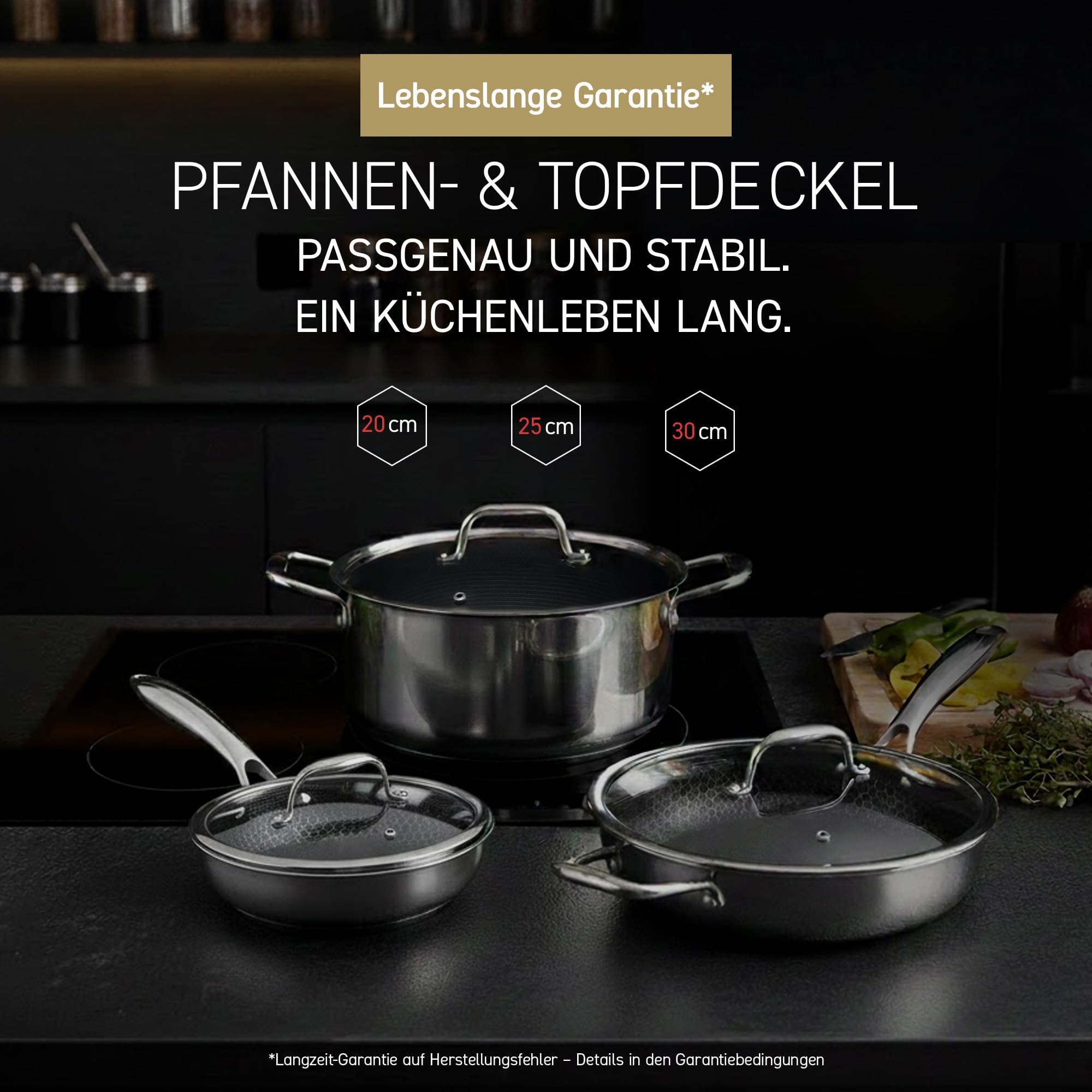 HexClad Premium Glasdeckel 20 cm – Pfannendeckel mit Dampfauslass