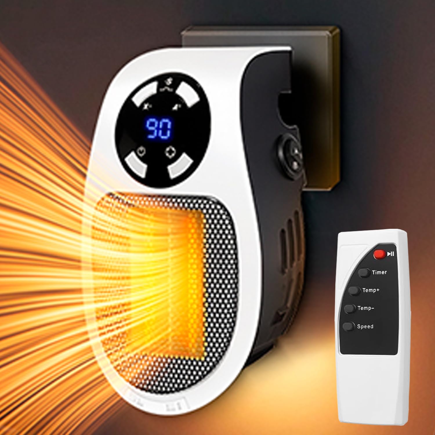 Mini Plug in Heater Portable Wall Space Heater with Remote Small Wall Outlet Heating with Adjustable Thermostat and