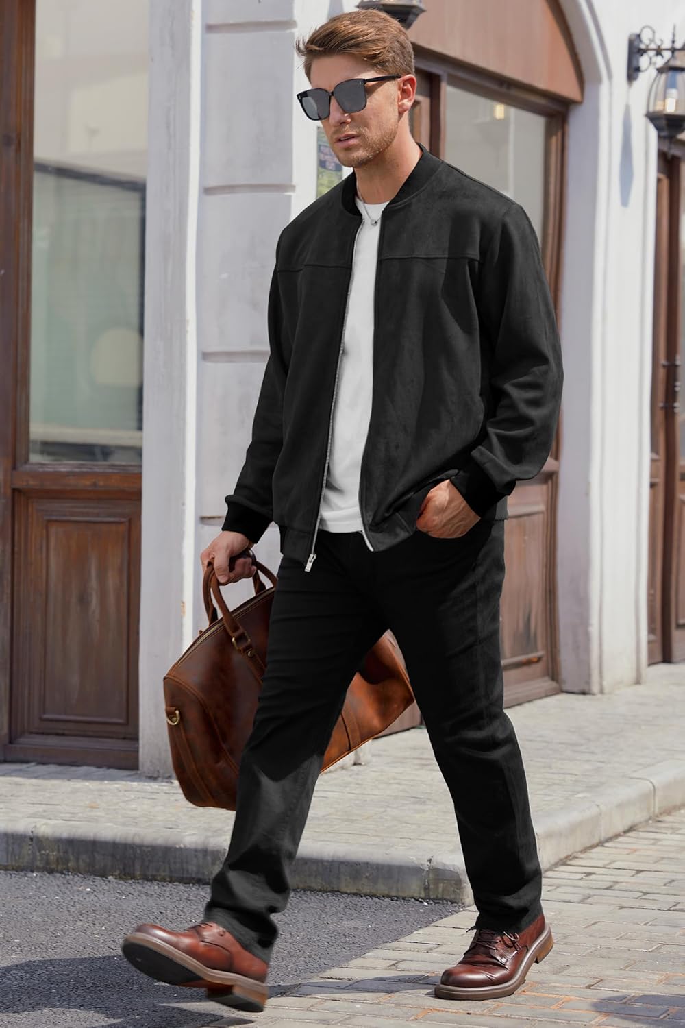 Men’s Bomber Jacket Faux Suede Midweight Casual Full-Zip Flight Coat (S-XXL) - Image 7