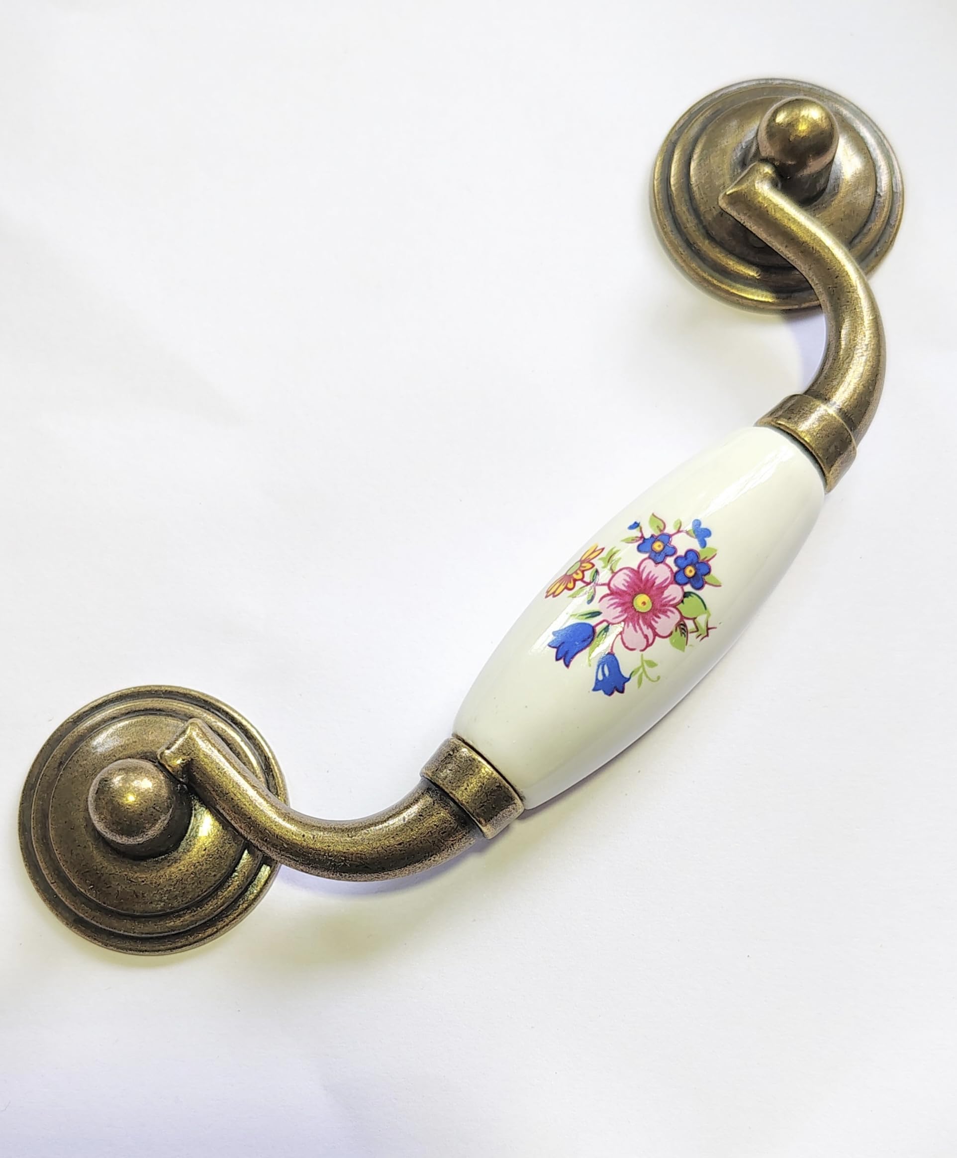 Vintage Ceramic Drawer Handles - Antique Brass -1
