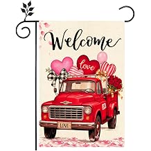 Valentines Day Garden Flag 12x18 Inch Double Sided Outside, Love Hearts Truck Welcome Anniversary Yard Outdoor Flag