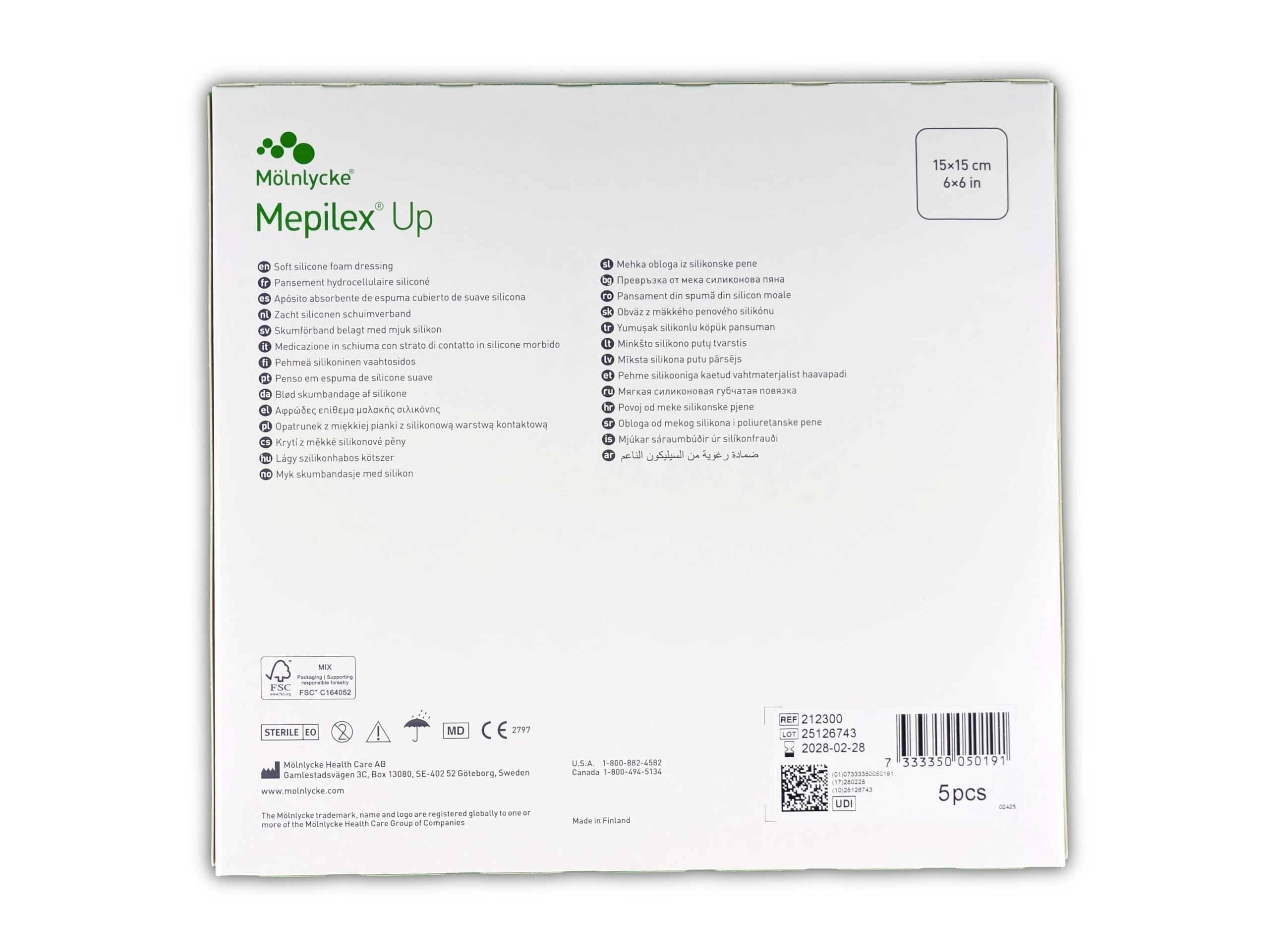 Mölnlycke, Mepilex Up 15 cm x 15 cm, condimento in schiuma di silicone morbido