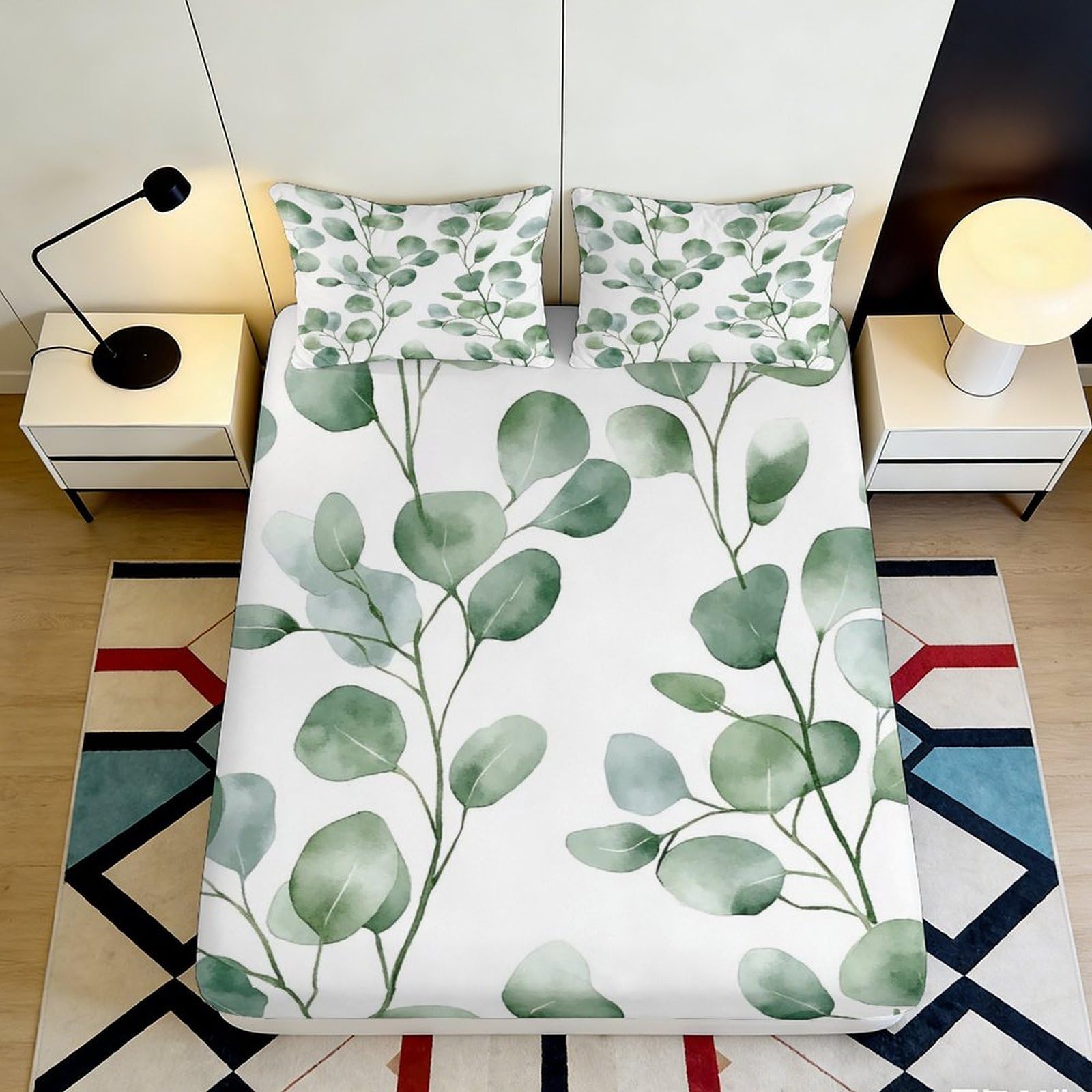 Jqzkxnhpbr Style-10 3D Printed Green Leaf Fitted Sheet Microfiber Soft Botanical Plant Bed Cover For Bedroom Dorm Mattress Protection Decor 90X200x25cm