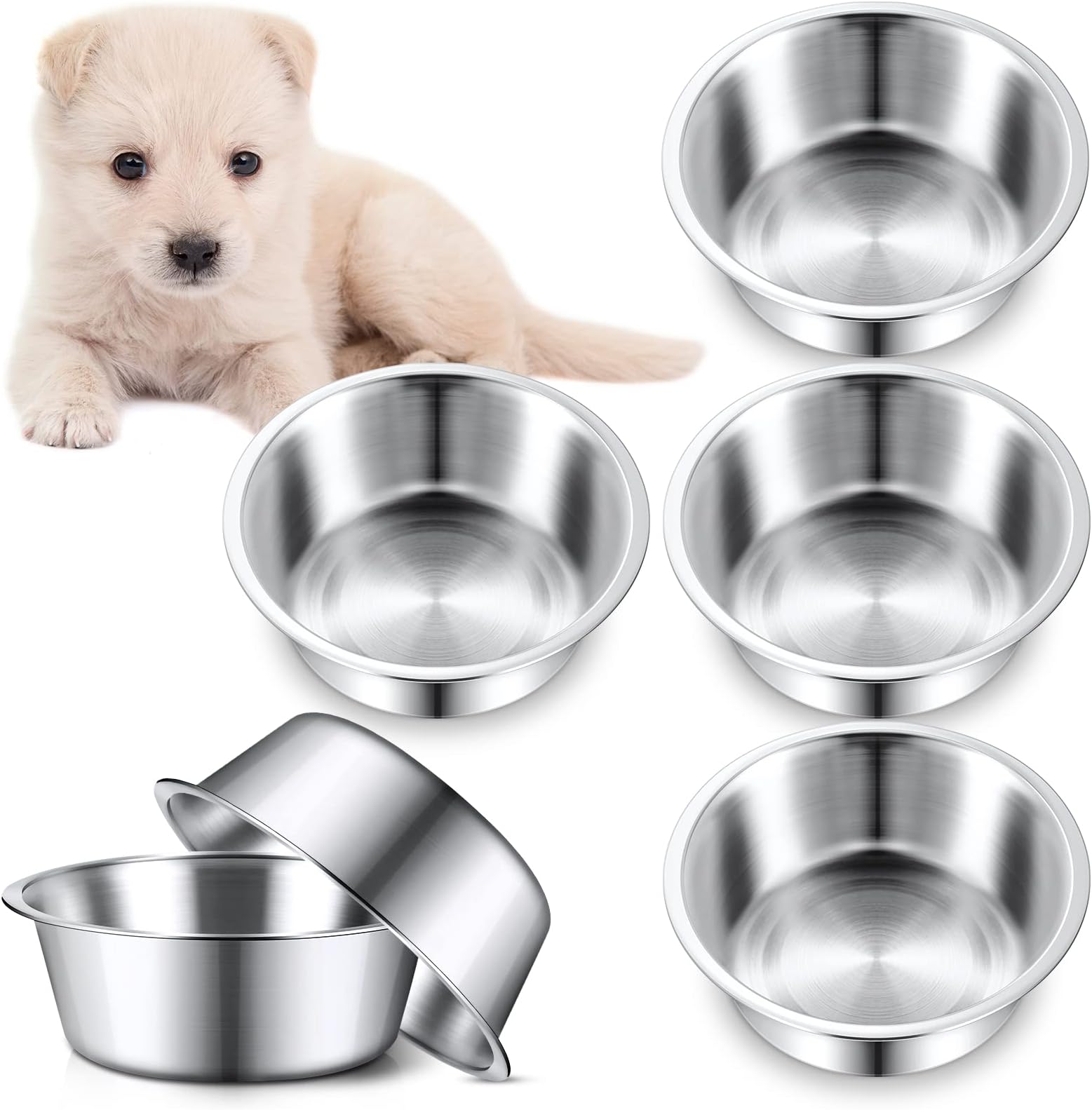 Yahenda 6 Pcs Stainless Steel Dog Bowls Replacement Basic Dog Bowls Thickened Metal Dog Water Bowls Set Travel Kennel Food Dish Bowls No Spill for Small Medium Large Dogs, Dishwasher Safe (6.9 Inch)