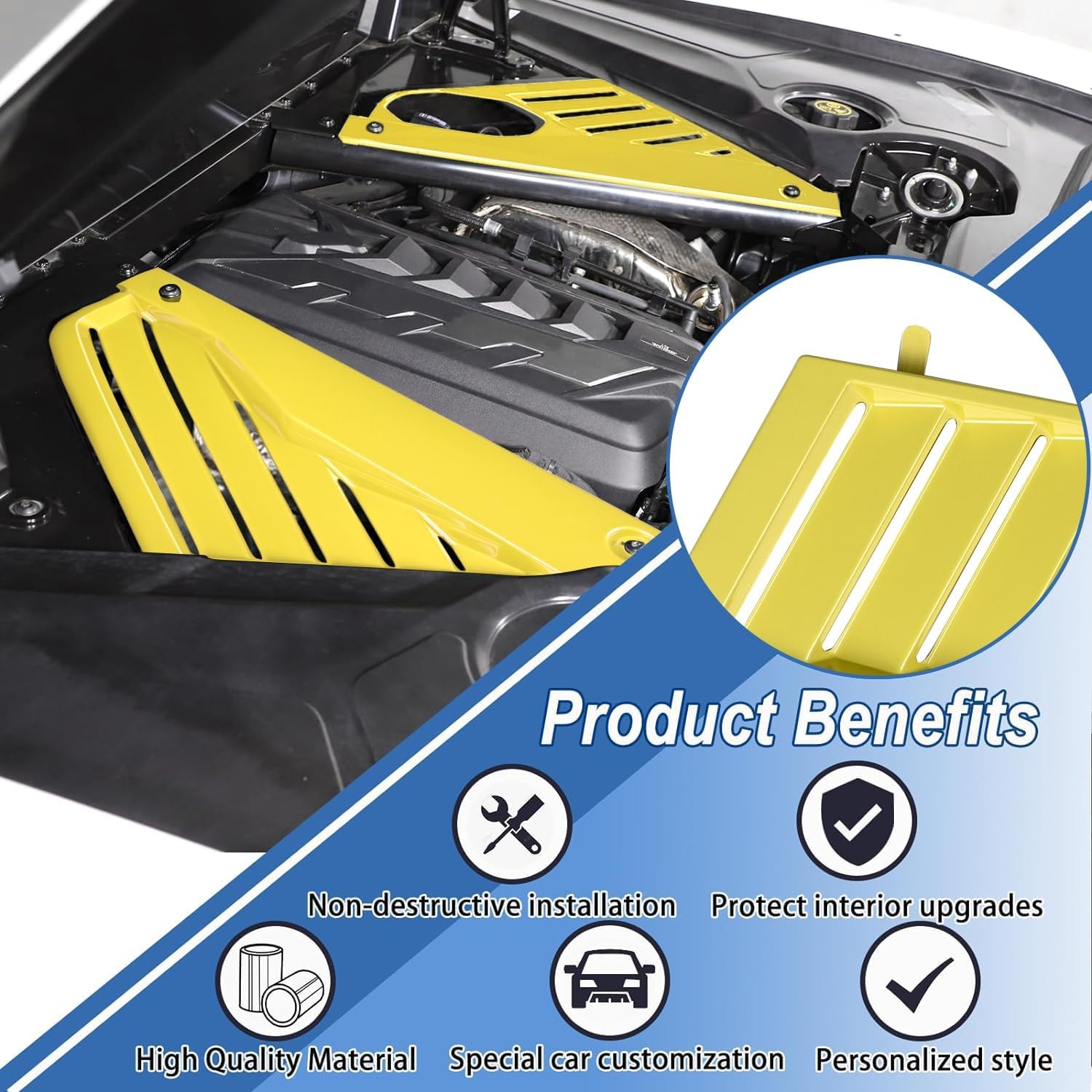 2Pcs Yellow Engine Bay Panel Cover,Rear Engine Covers Left Right Engine Case Guards Protector Compartment Filler Covers for Corvette C8 Stingray 2020+ for C8 Z06 2023+