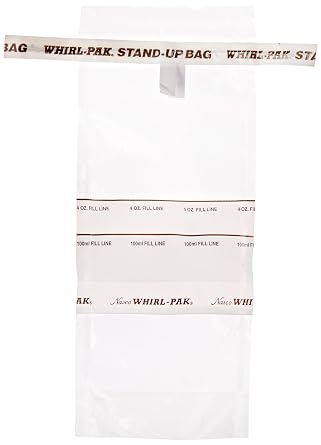 Nasco Whirl-Pak B01364WA Stand-Up Bag, 18.5cm L x 7.5cm W, 118ml Capacity Box of 500
