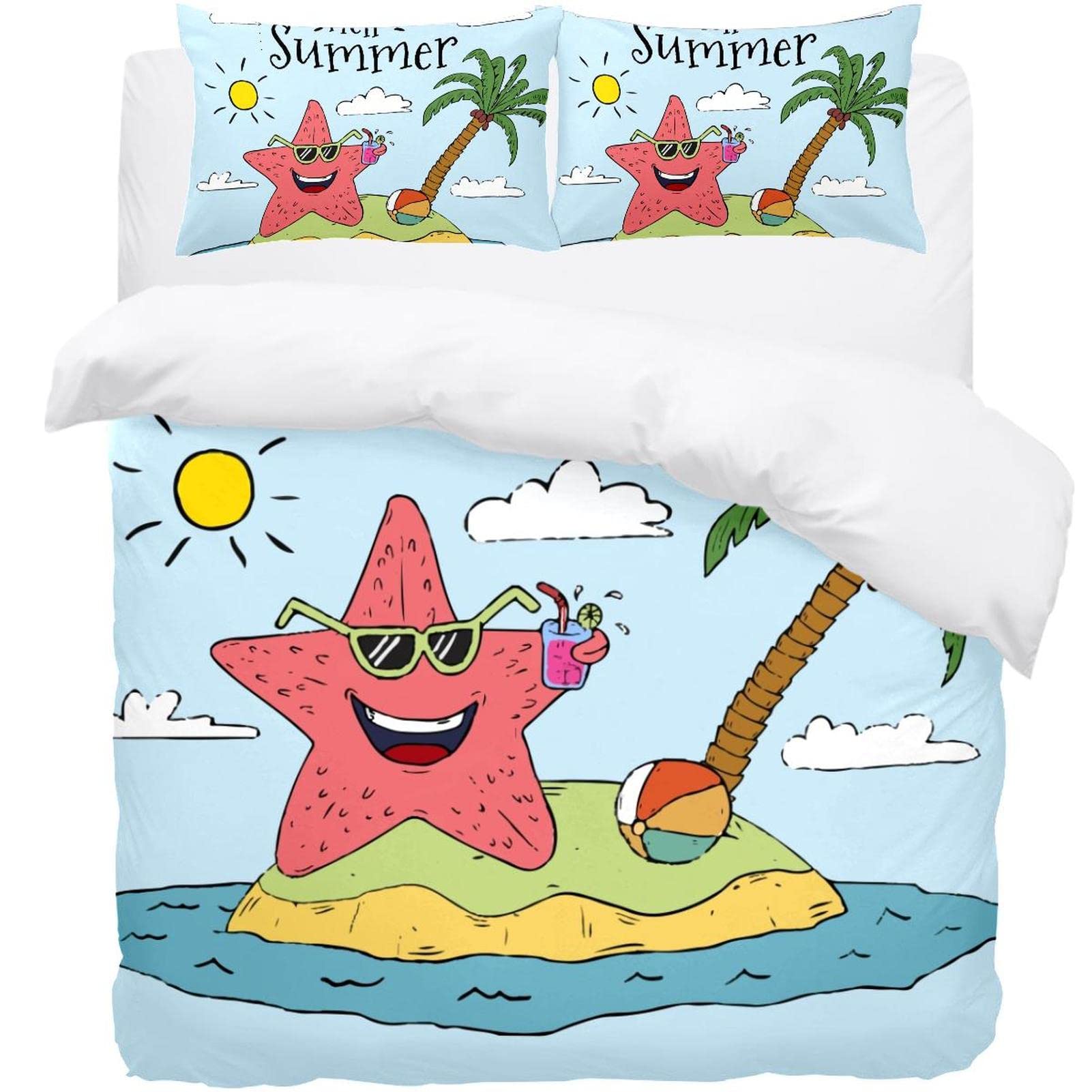 Housse de couette étoiles de mer avec taie oreiller parure lit océan