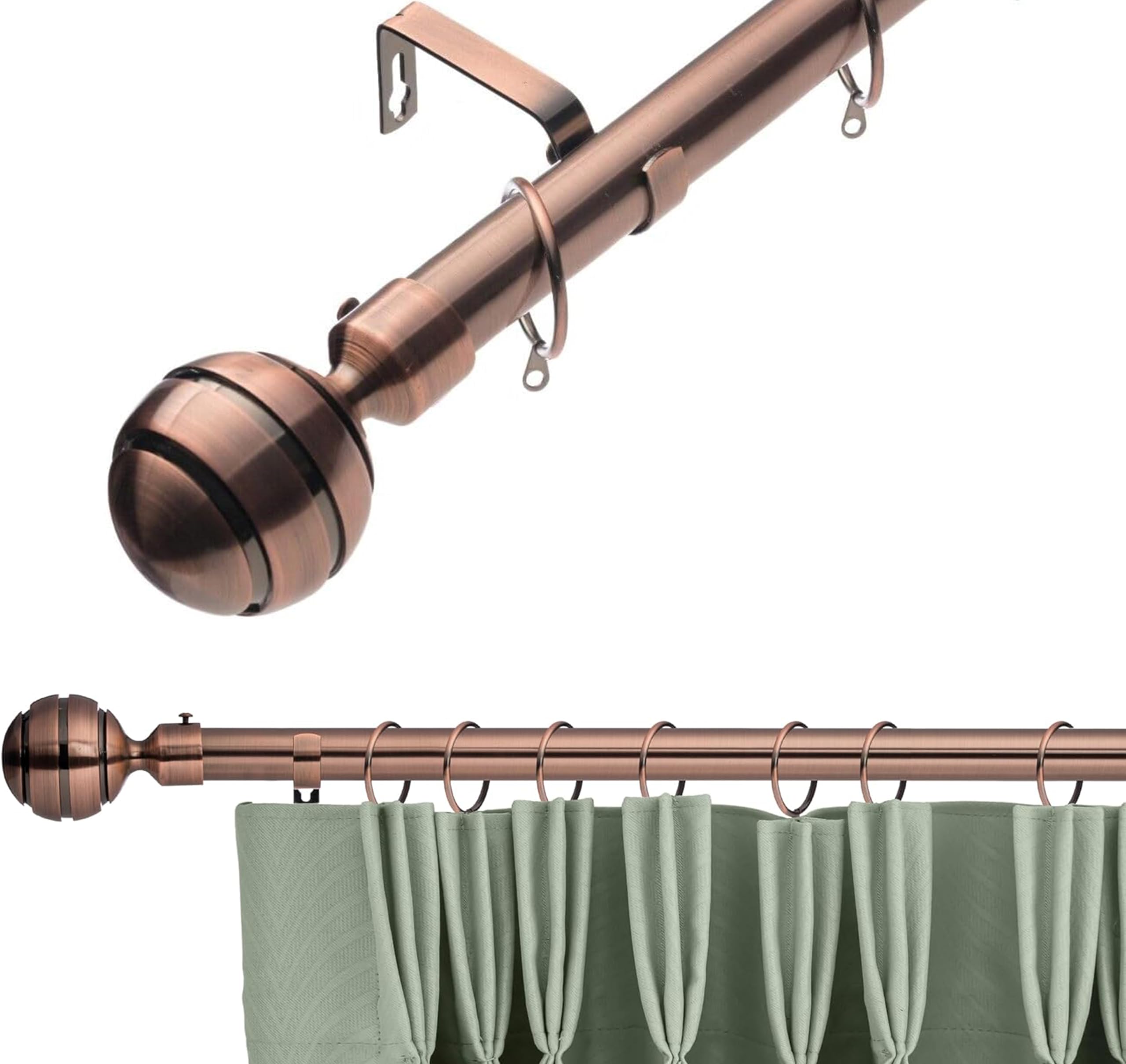 K Kestrel Antique Copper (Ball Finial) 28Mm Antique Copper Extendable Metal Curtain Pole Set (Ball Finial, 120-210 Cm)