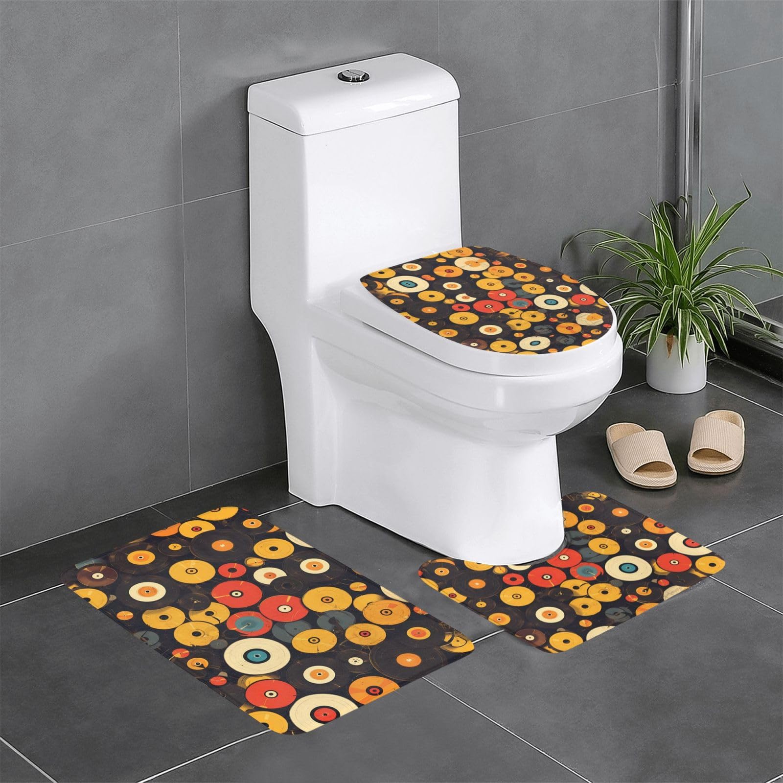 Tapis de bain disque vinyle vintage pour relooker un meuble-lavabo