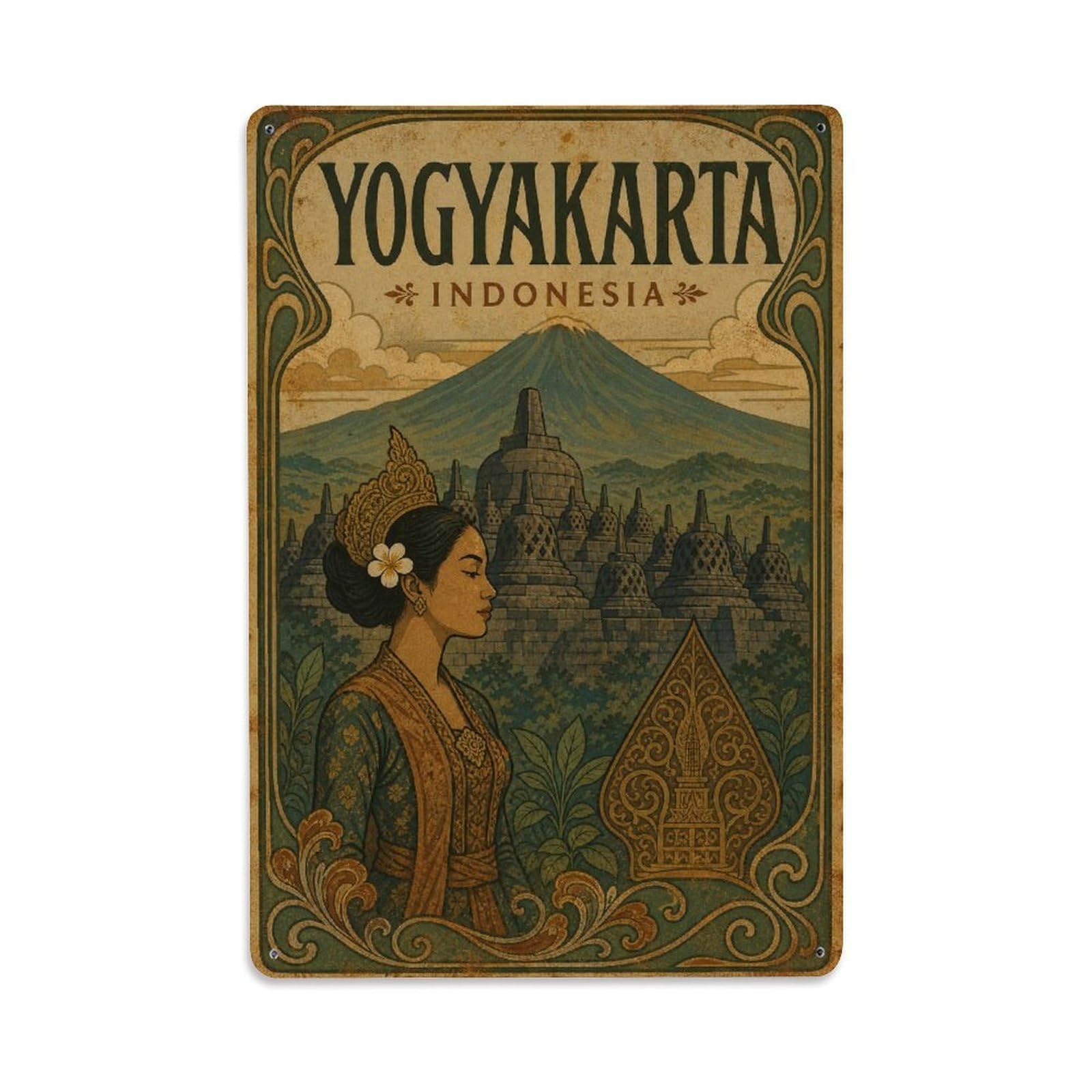 Gead 8X12inch Style Vintage Travel Indonesia Yogyakarta Metal Tin Sign