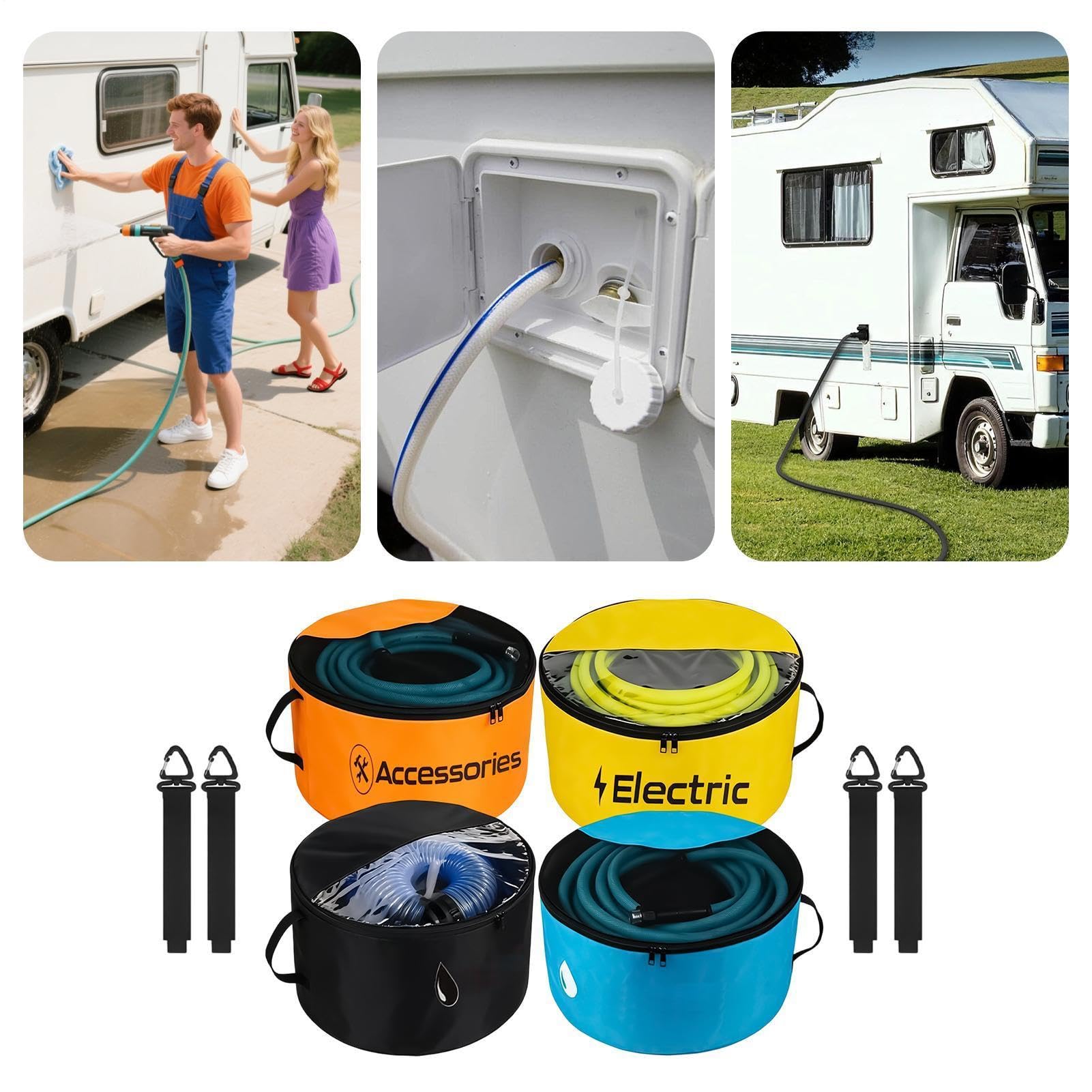 Borsa portaoggetti per tubo camper, 4 coperture impermeabili traspiranti, borsa per tubo 'acqua con doppia cerniera e finestra trasparente, per cavo elettrico, campeggio, giardino,