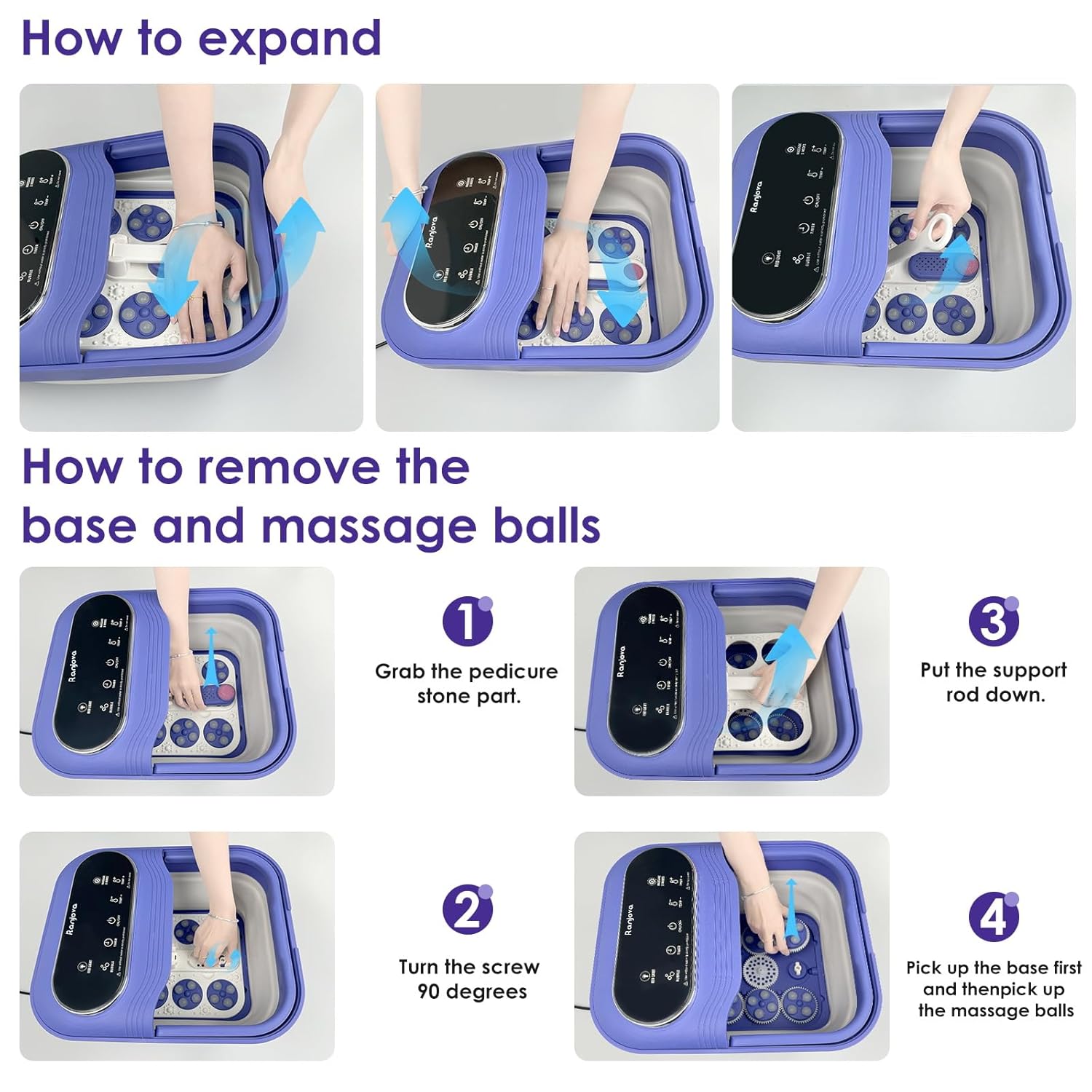 Foot Spa Electric Rotary Massage, Collapsible Foot Bath with Heat, Bubble Jets,Temp Control, and 24 Motorized Shiatsu Massage Balls, Pedicure Foot Spa for Feet Relaxation (Blue) - Image 8