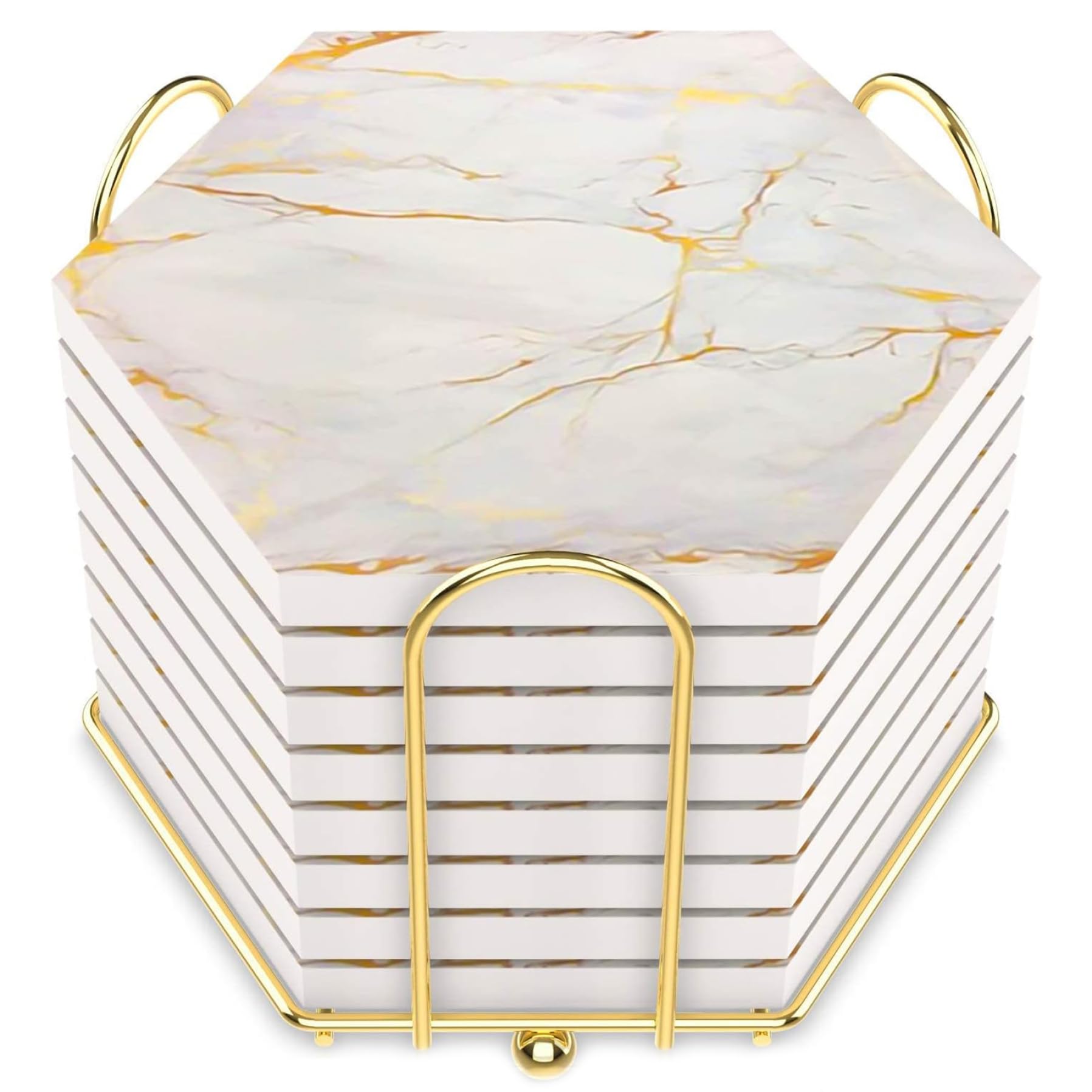 Dessous de verre en marbre absorbant lot de 8 chic avec support noir