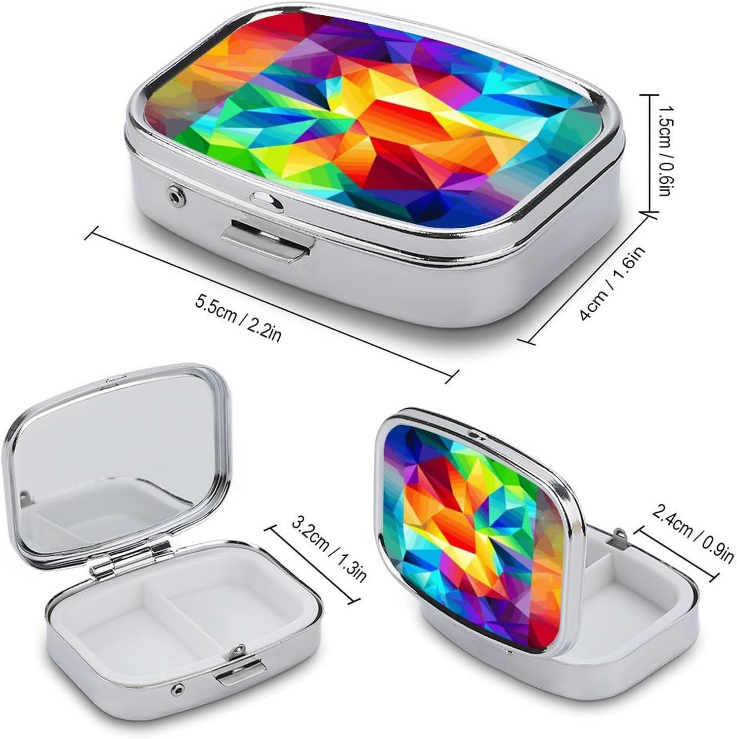 Rainbow Geometric Travel Pill Organizer Pill Case image 2
