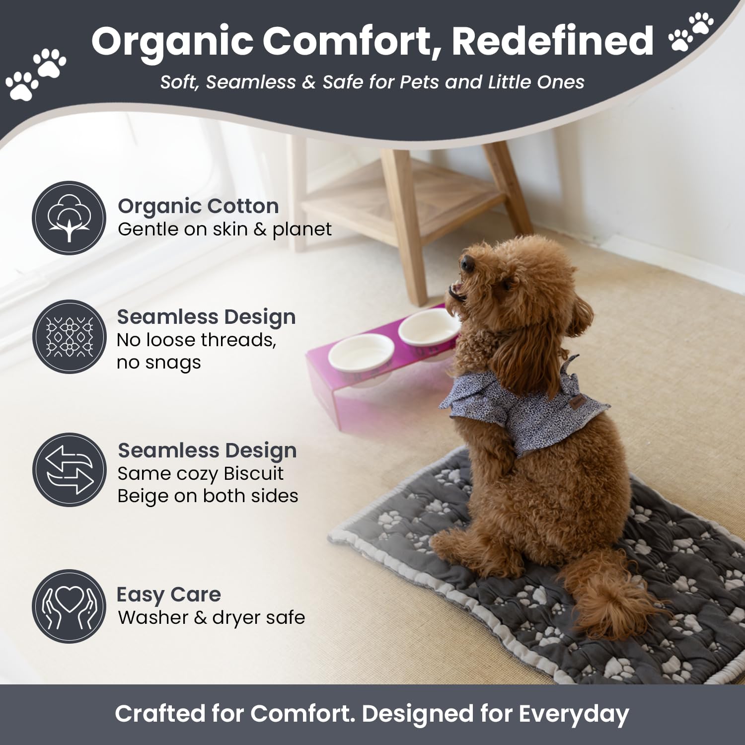 PetMat Tapis de cage en coton bio pour petits chiens, chats et chambre d'enfant | Sans couture et réversible | Lavable | Confort tricoté 3D | 71,1 x 101,6 cm