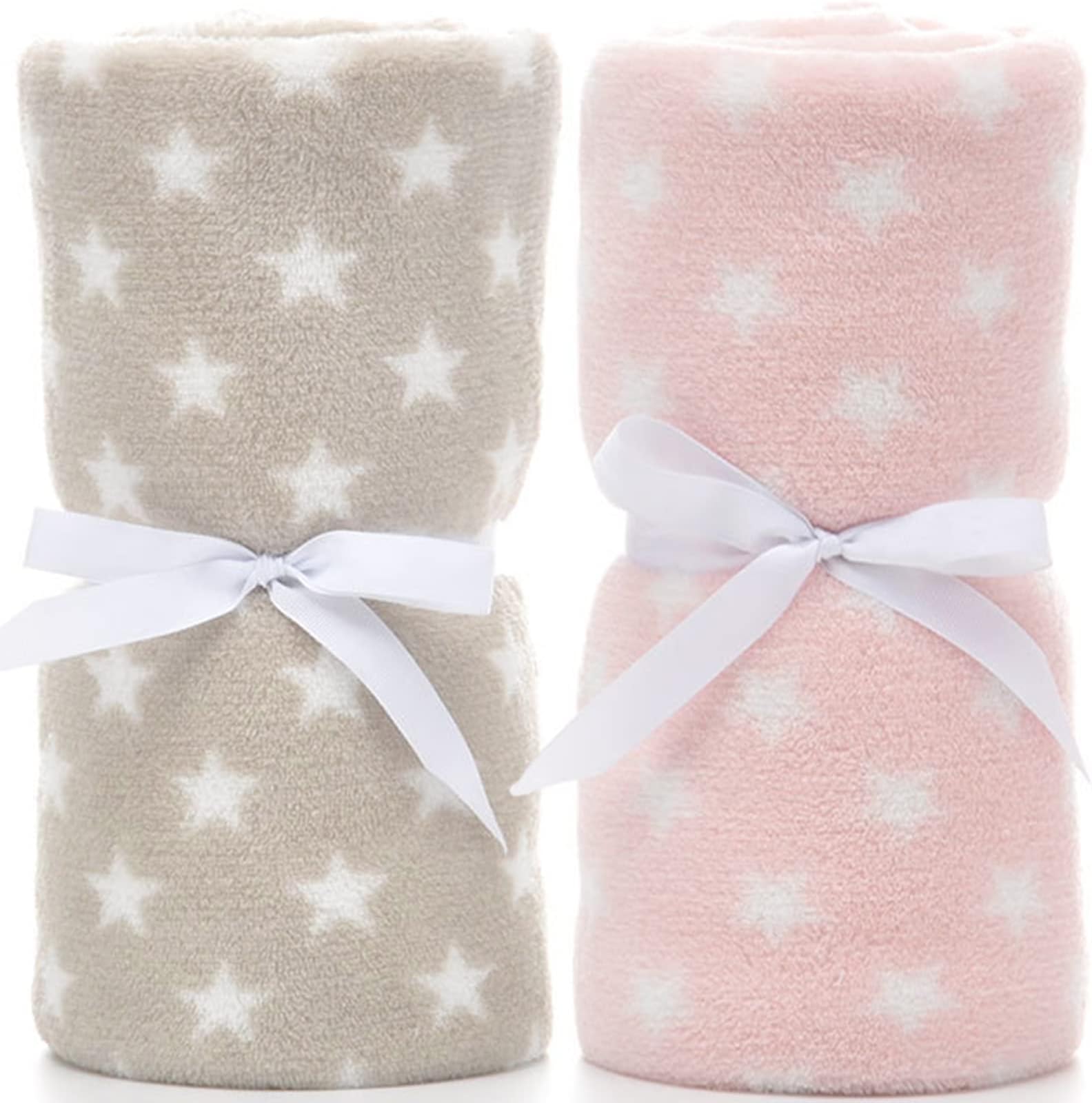 LeerKing 2 Pack Ultra Soft Baby Blankets, Comfortable Coral Fleece Flannel Blankets for Infant Toddler, Gifts for Newborn, 30 x 40 Inches,Brown Star & Pink Star