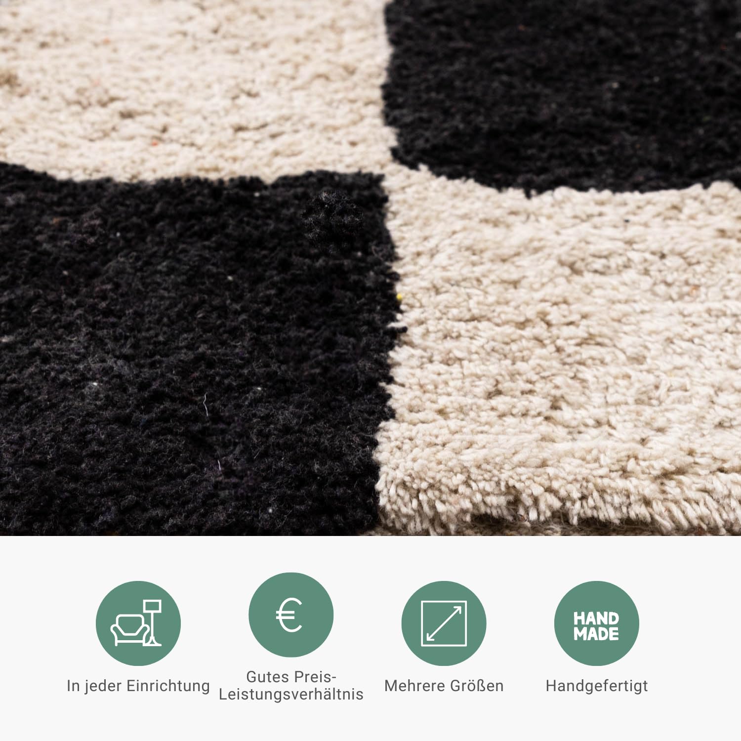 FRAAI | Home & Living Tapis de Salon rétro - Gambit Noir/Blanc - 140x200 cm - Pile Haute - Tapis de Salon Shaggy - Rectangulaire