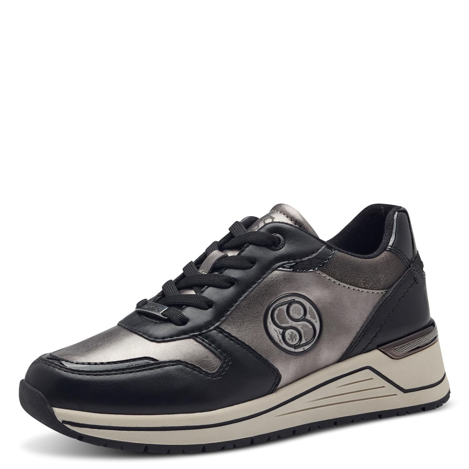 s.Oliver Women's Flat Trainers with Laces Leisure, Black Pewter, 4.5 UK