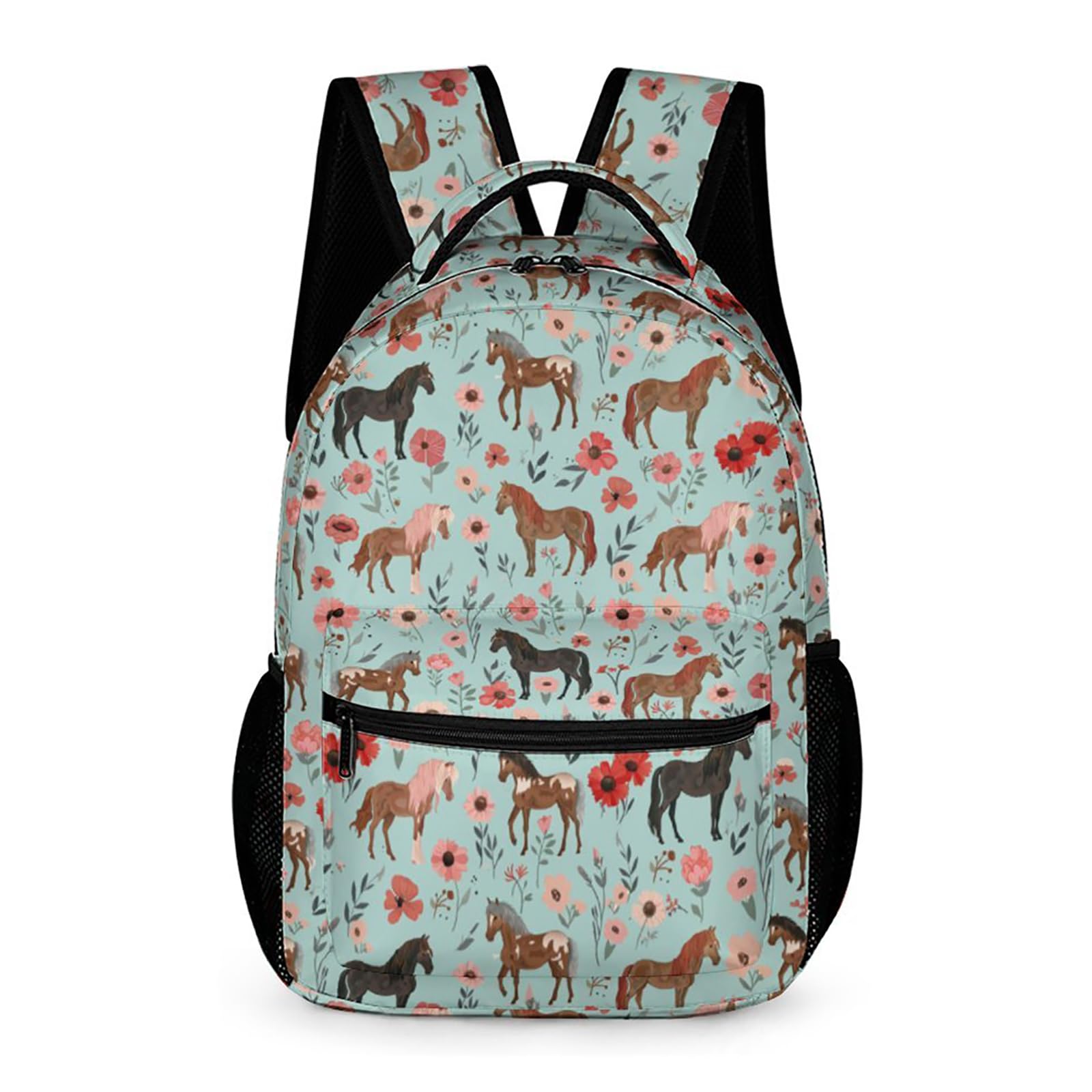 Horse Backpack Girls Horse with Floral Flowers Backpack for Girls, Kids Horse Backpack for School Travel, 16.5 Inch, Mint-blue, One Size, Rucksack Backpacks-image-28