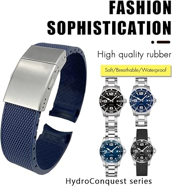 19mm 20mm 21mm Rubber Watchband,For Longines Master Conquest HydroConquest L3 Black Gray Blue Silicone Waterproof Watch Strap