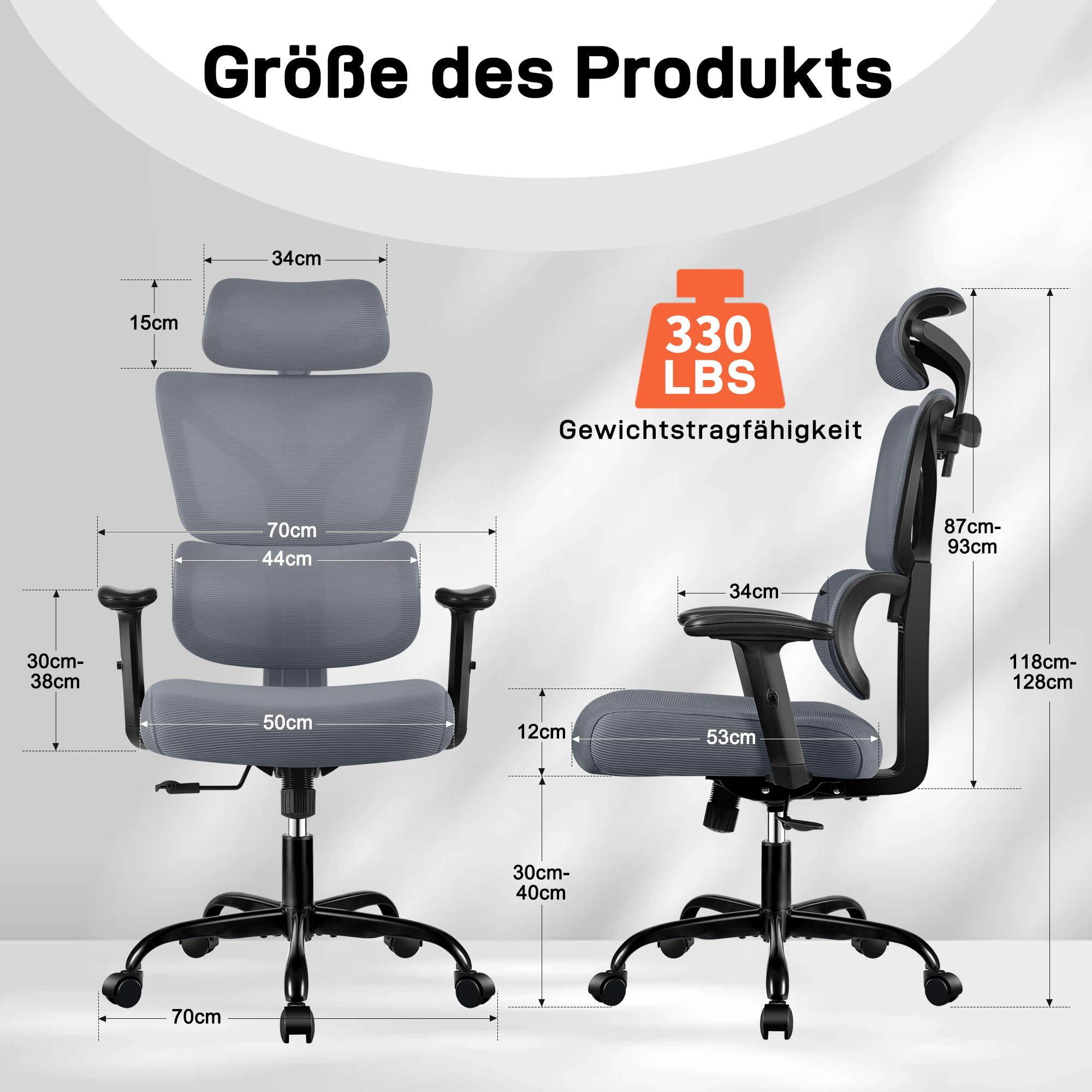 DoChair Ufficio Schienale in Rete Elasticizzata Sedia Scrivania ergonomica Poggiatesta Regolabile e Sedia Gaming in Altezza con Gancio, Grigio scuro