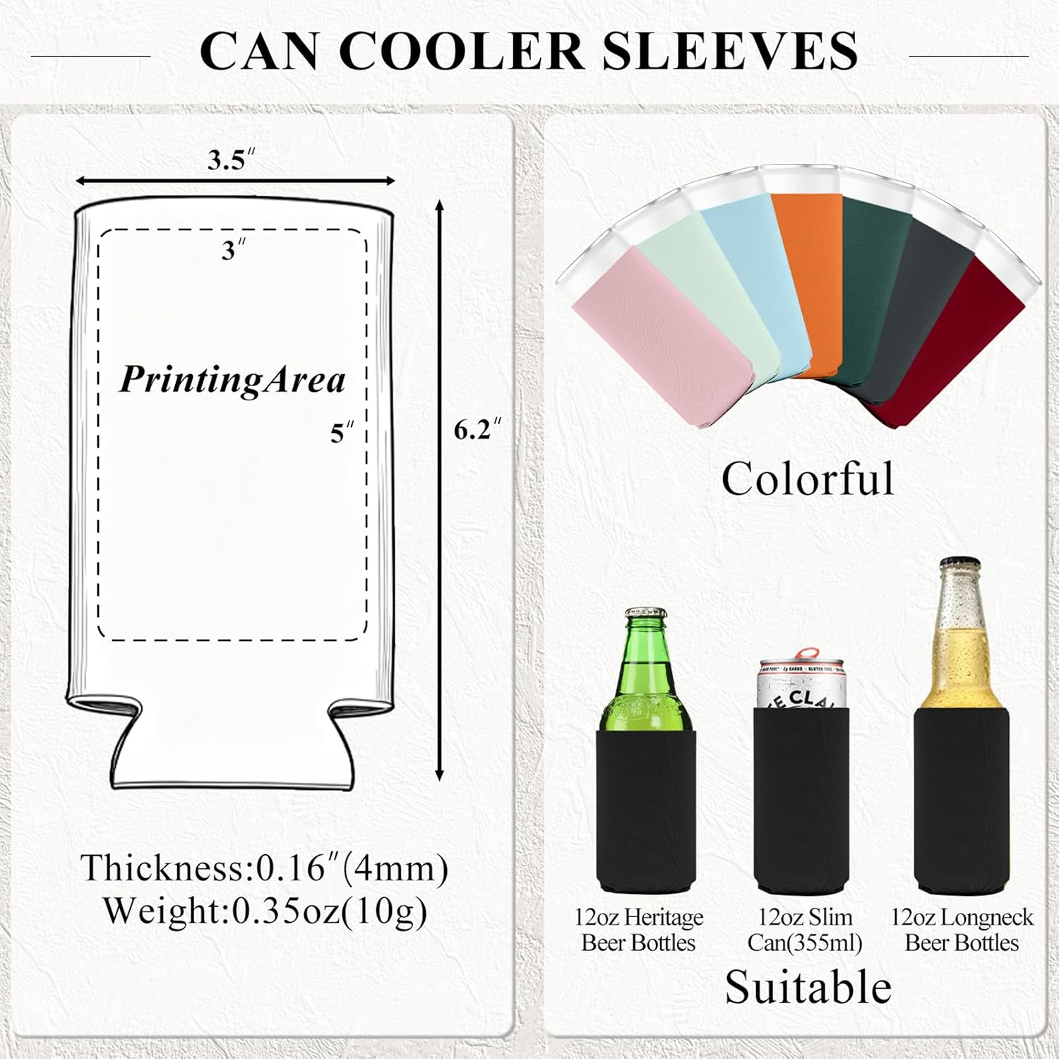 50 Pack Black Slim Blank Can Cooler Sleeves, Customizable Bulk Insulated Foam for Beer, Collapsible Plain Drink Holder, Cold Soda Insulator, 12oz Regular, 16oz Tall Cans