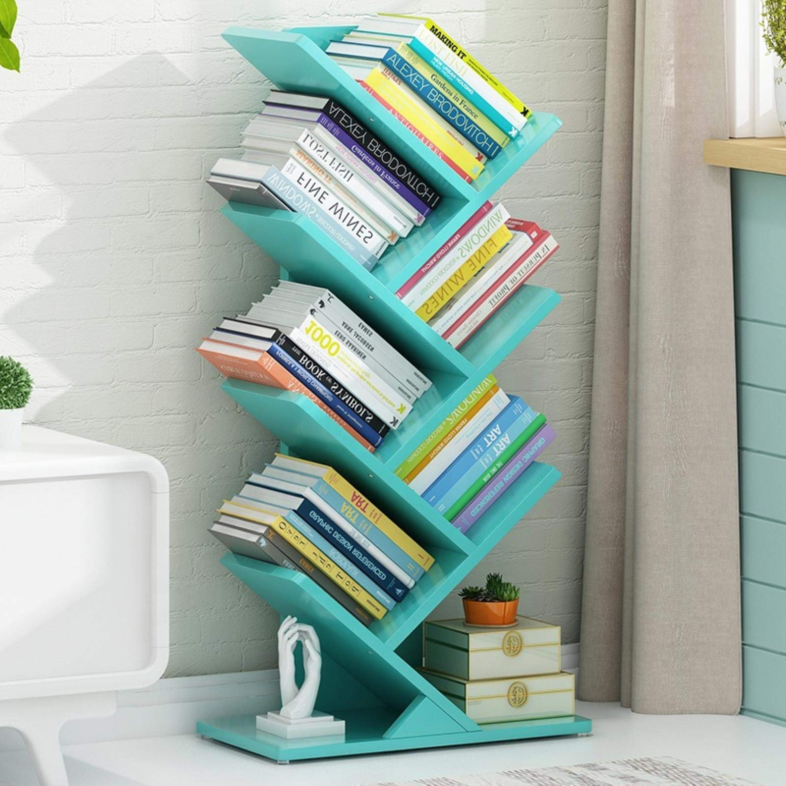 zeitschriften aufbewahrung diy ALIPC Baumförmiges Bücherregal, Bücherregal Display Zeitschriftenständer, verwendet für Bücher, Zeitschriften, CDs und Fotos Bücherregal Küche, Haushalt & Wohnen Transportbox Tür Design:gerade Schlitze Tonie Regal Eiche magnetisch