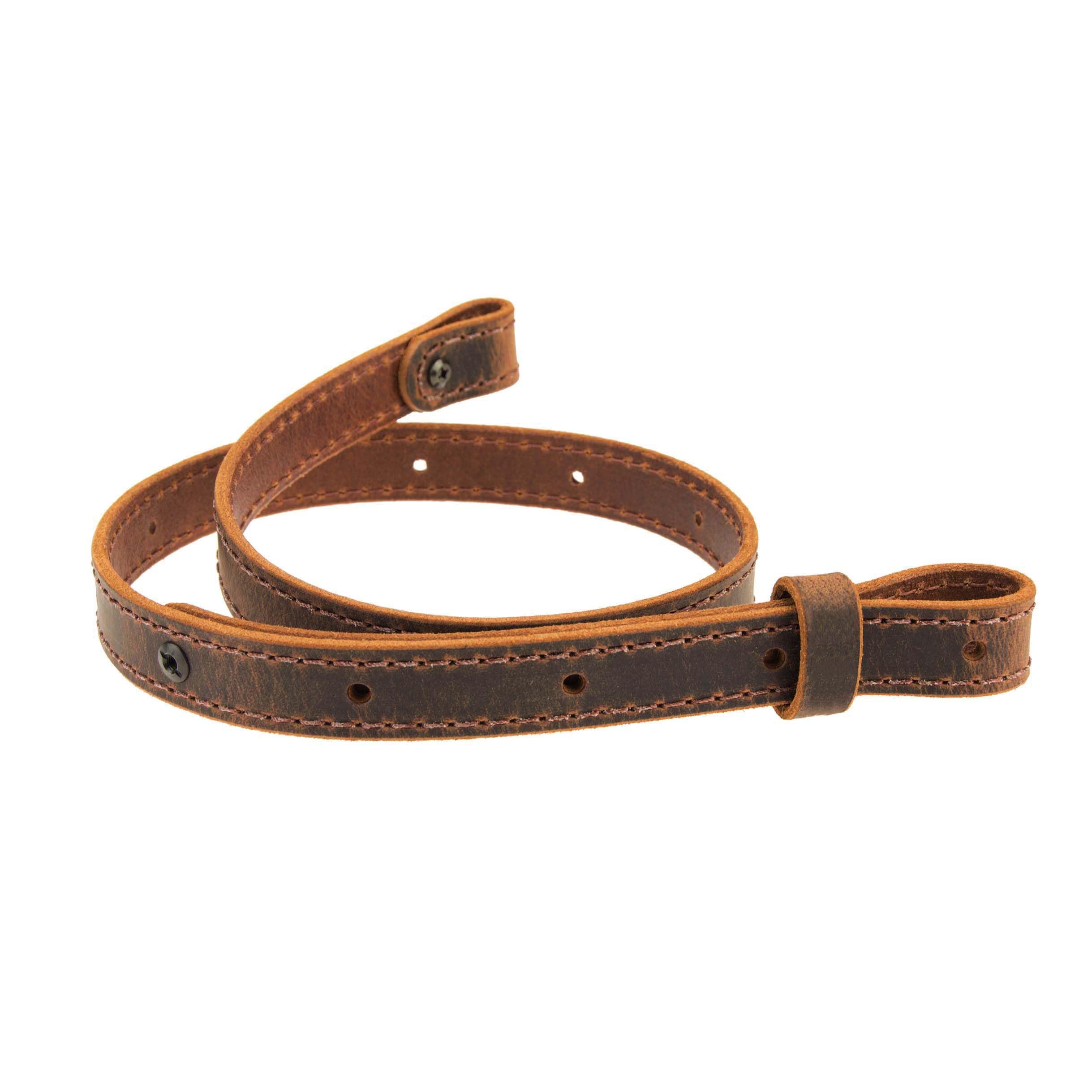 Buffalo Leather Rifle Gun Sling, Crazy Horse/Brown Stitch, Amish Handmade 1" Width - Made in The USA