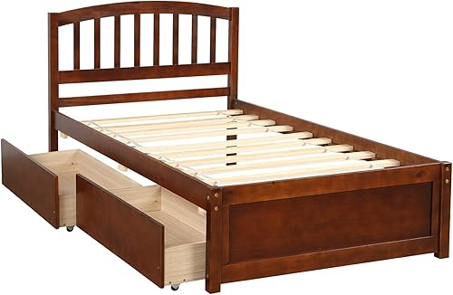 Miniatura 6 de Harper & Bright Designs Cama individual con cajones, marco de cama de madera con cabecero y estribo, plataforma de madera para niños, niñas, niños,