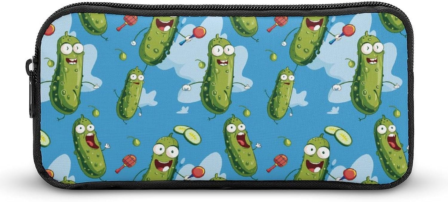 Funny Pickles Playing Picklesball Large Capacity Pencil Case Portable Pencil Bag Small Makeup Pouch Organizer for Men Women