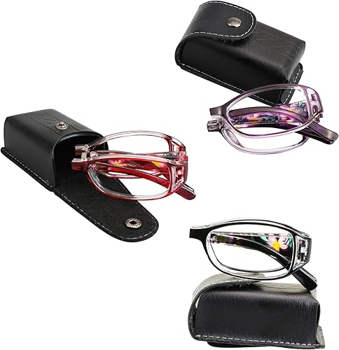 VisionGlobal 3 pares de anteojos de lectura plegables para lectores con lente de bloqueo de luz azul, lentes plegables compactos para mujeres,